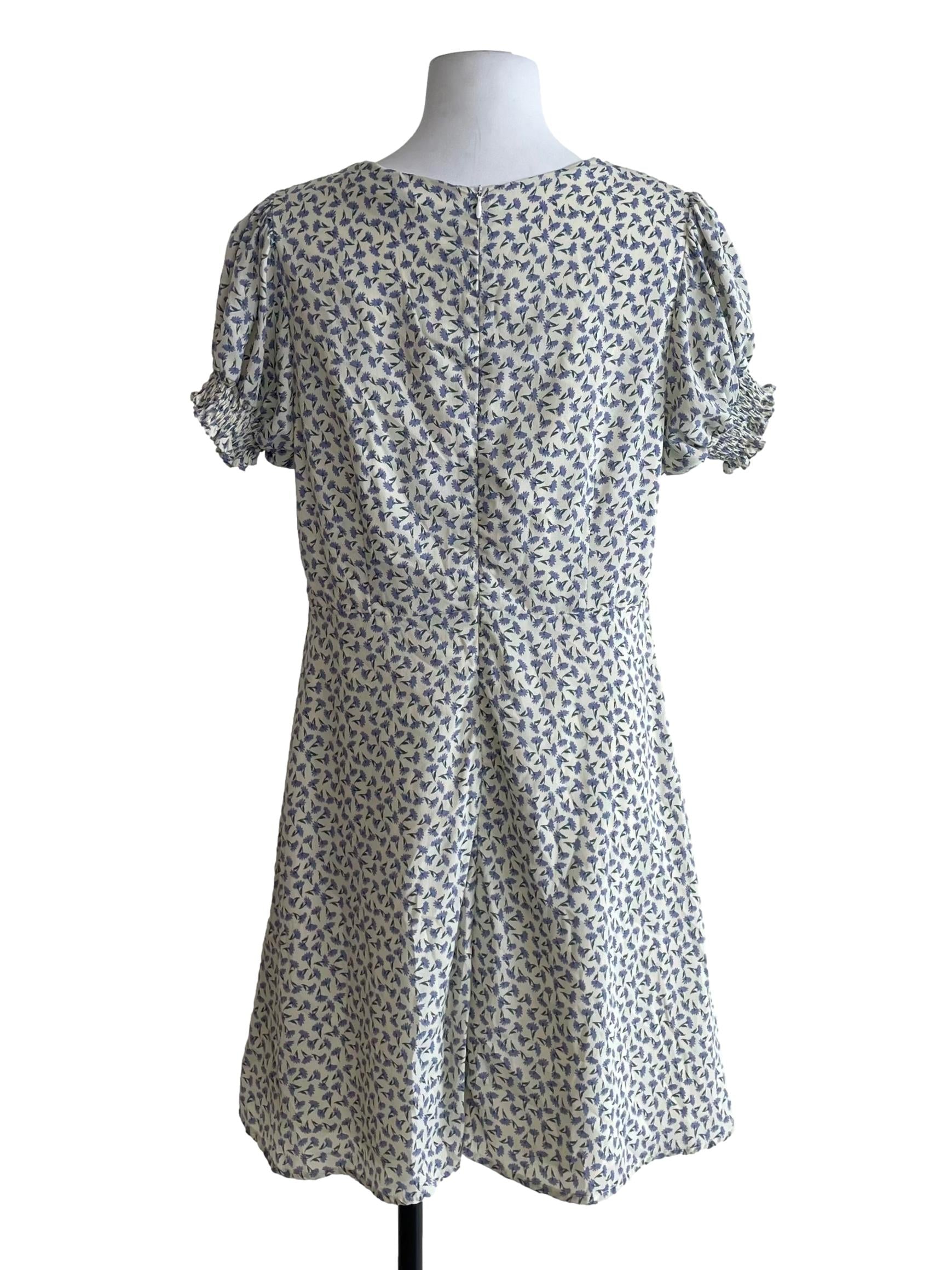 Powder White Floral Puff Sleeve Petite Dress