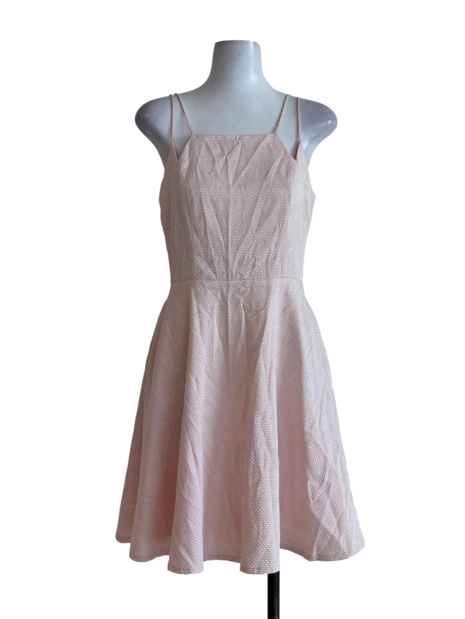 Pastel Pink Spaghetti Strap Textured Mini Dress