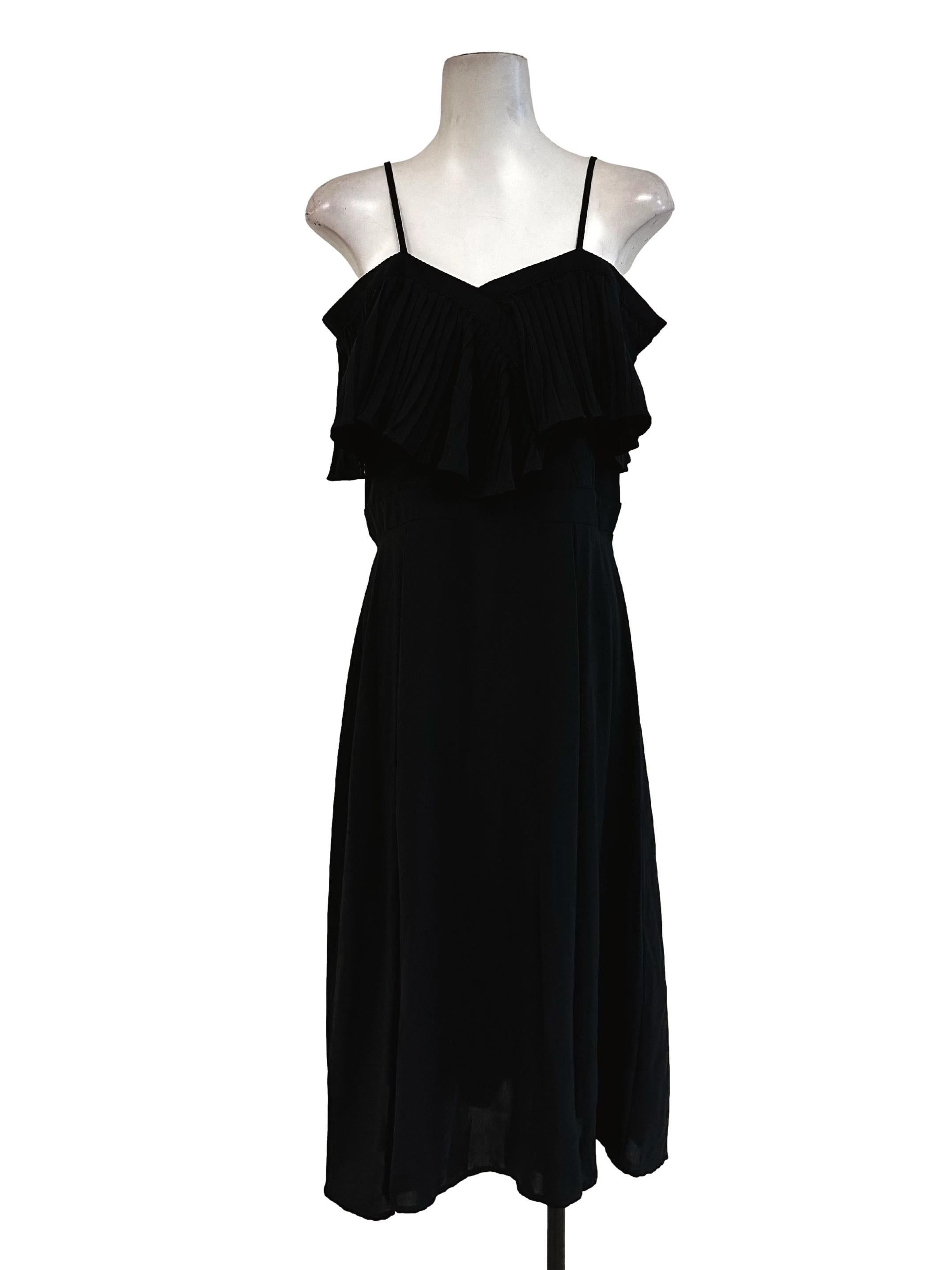 Black Pleated Cape Maxi Dress