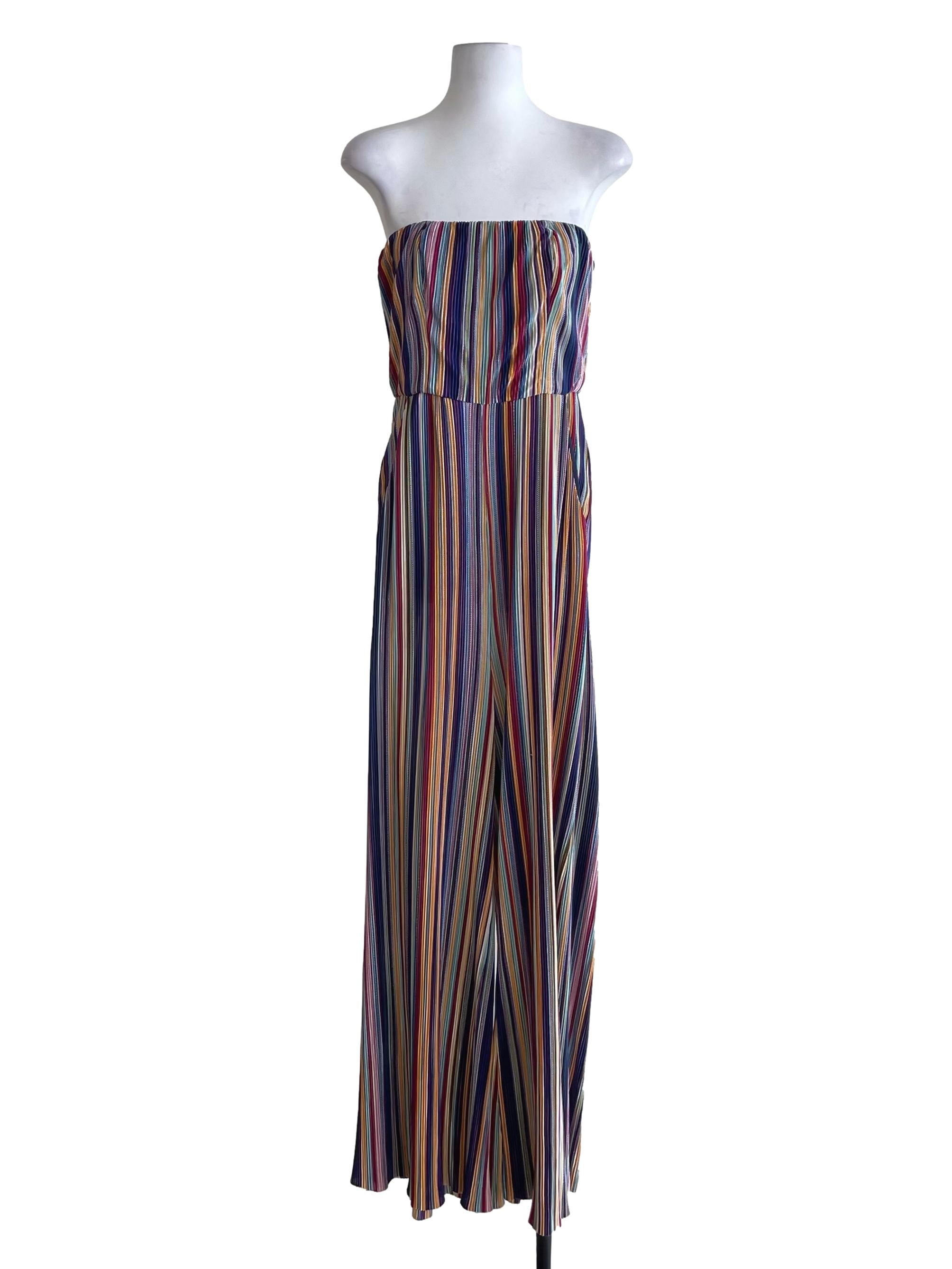 Blue Multicolor Stripes Strapless Jumpsuit