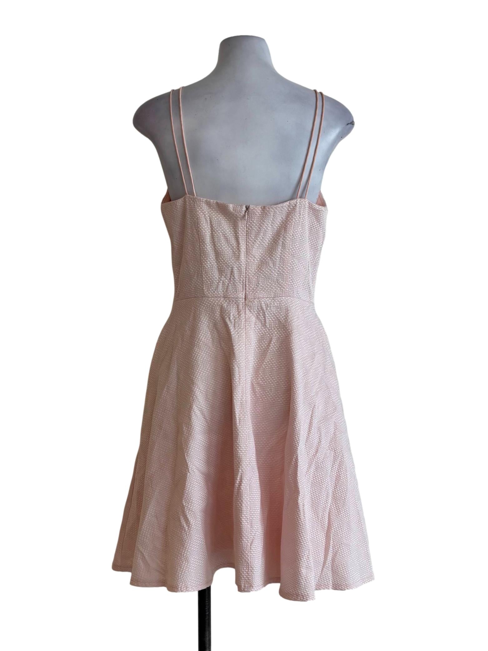 Pastel Pink Spaghetti Strap Textured Mini Dress