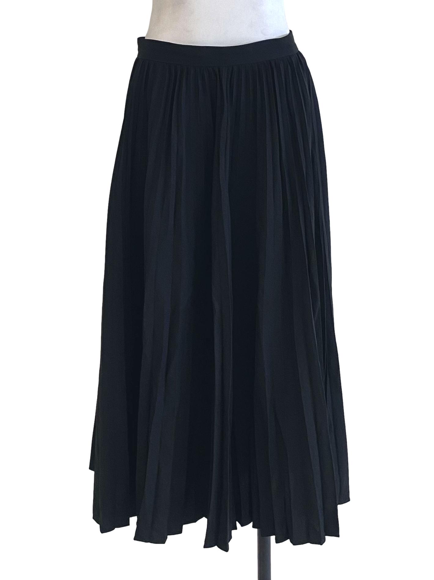 Ebony Black Pleated Button Down Wrap Skirt