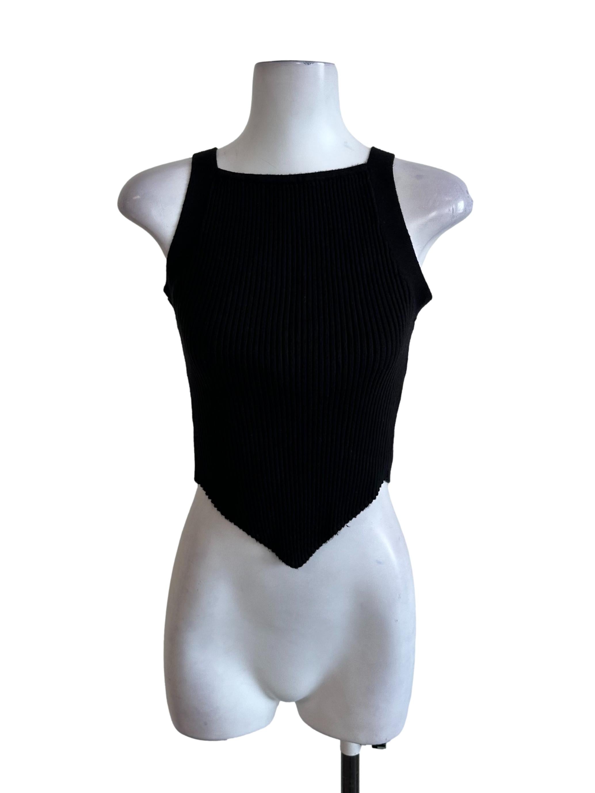 Onyx Black Knit V Pointed Front Top