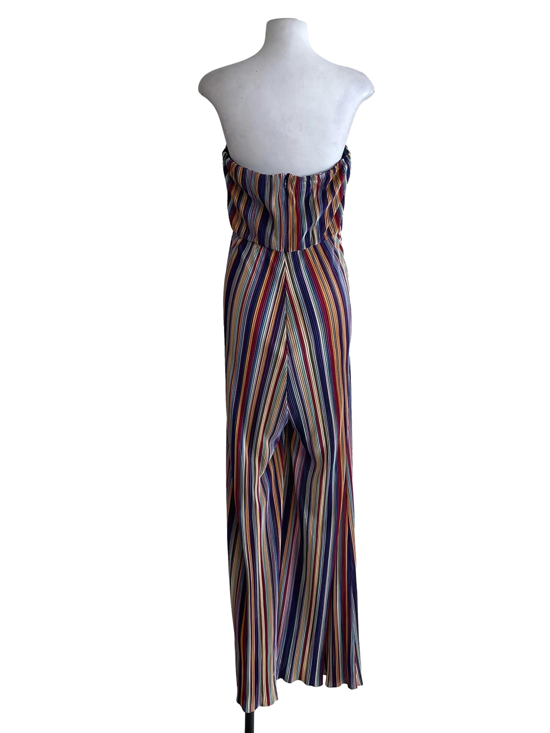 Blue Multicolor Stripes Strapless Jumpsuit