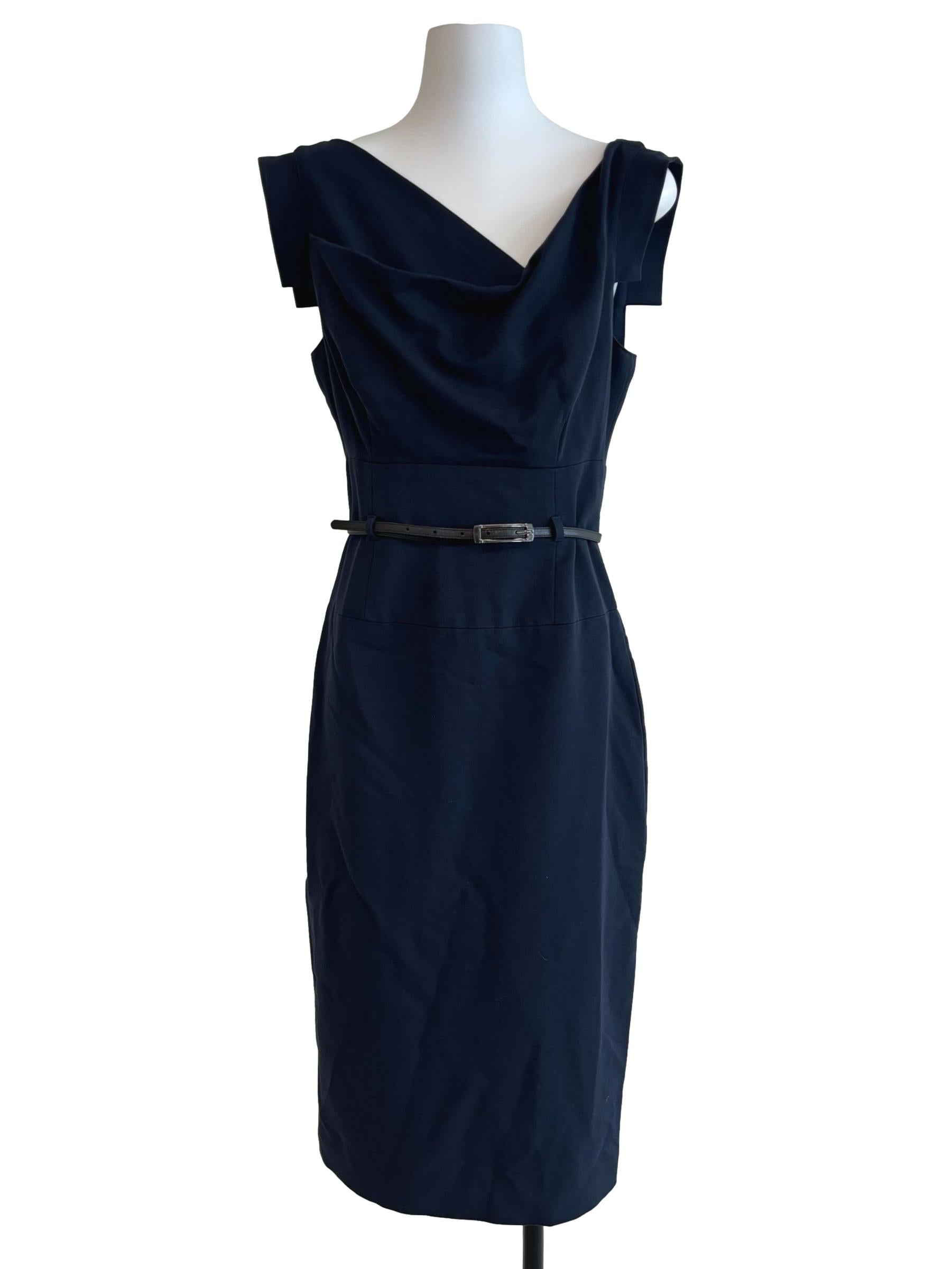Navy Blue Cowl Pencil Dress