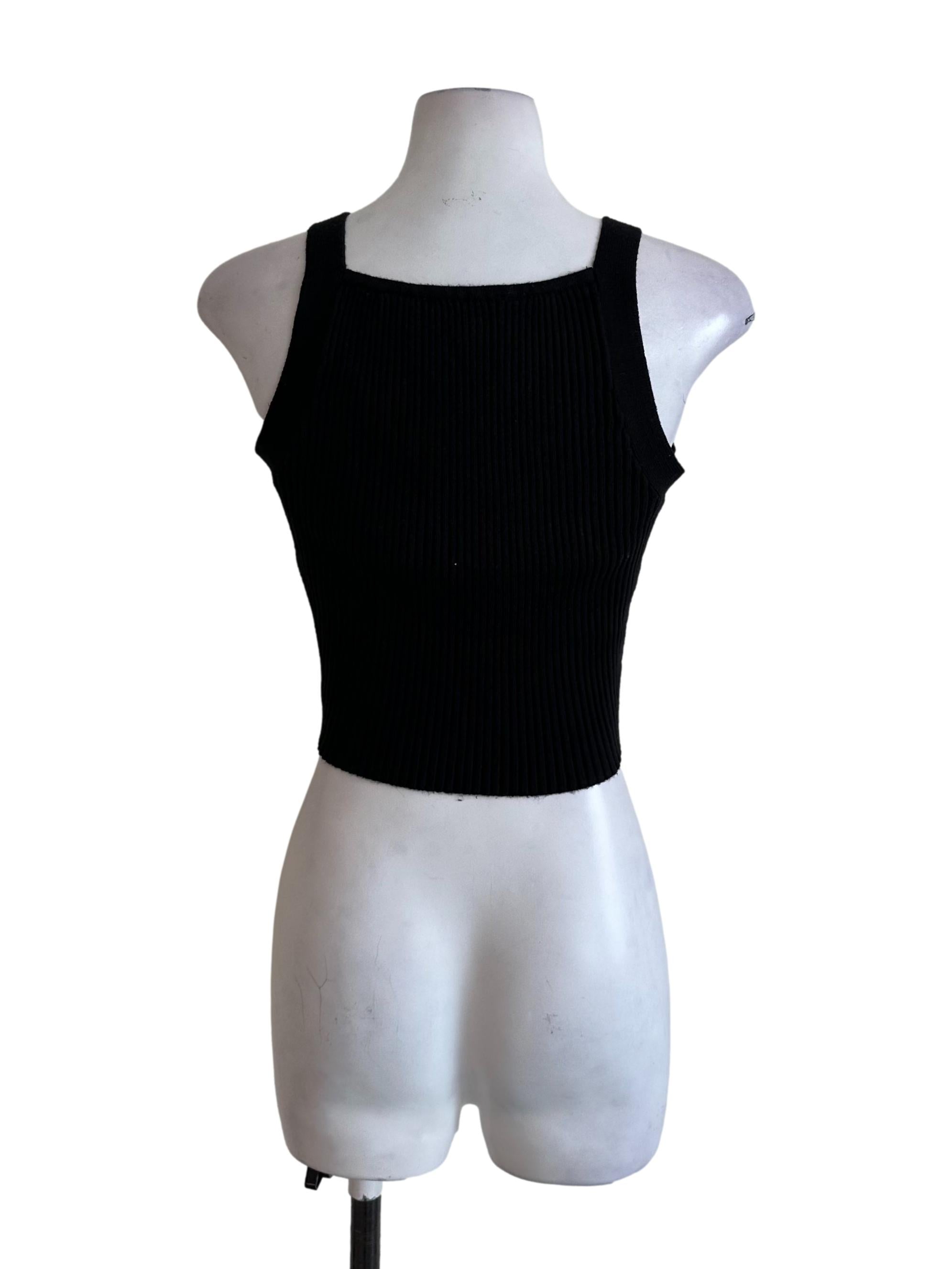 Onyx Black Knit V Pointed Front Top