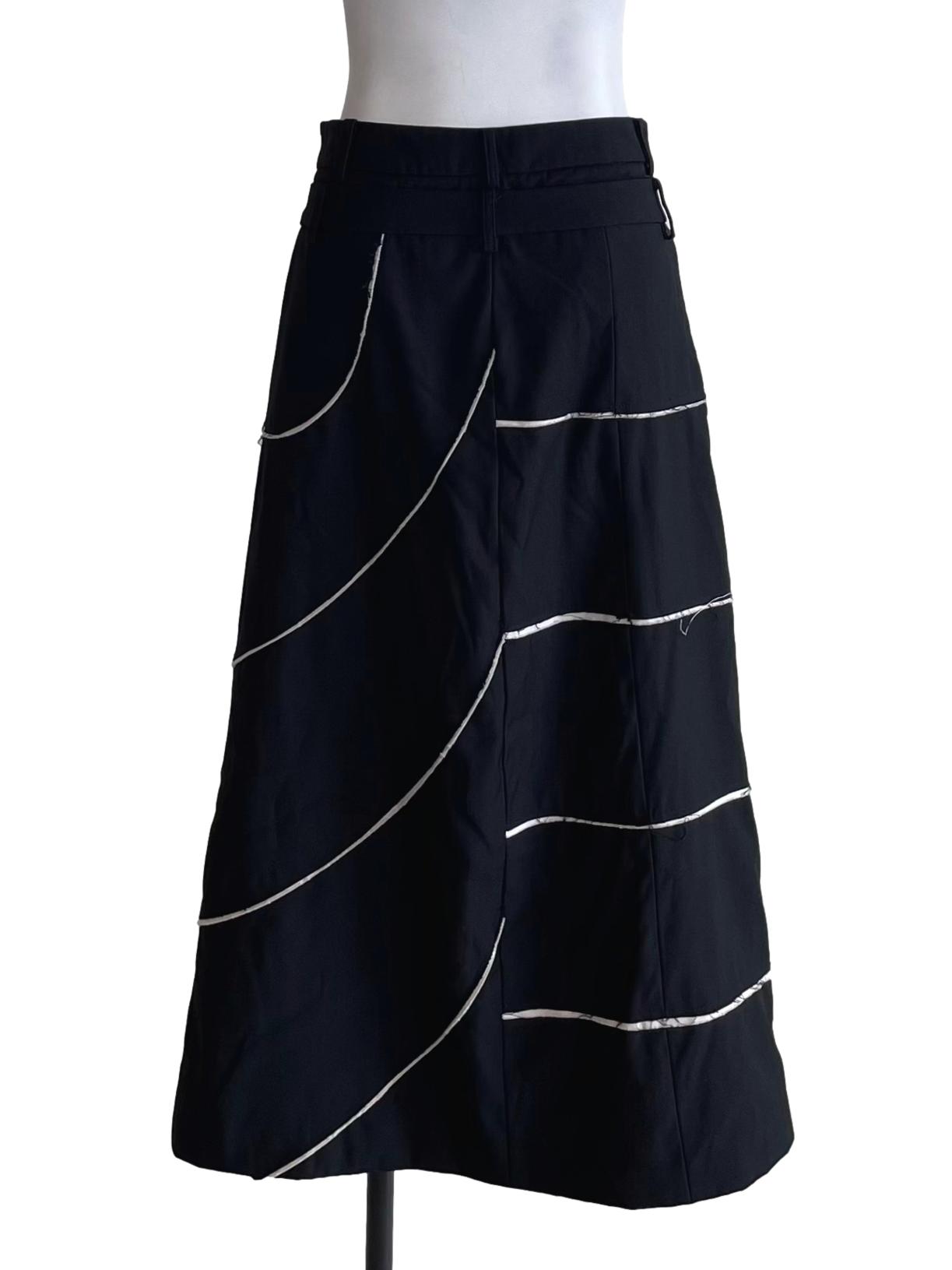 Black And White Distressed A-Line Skirt