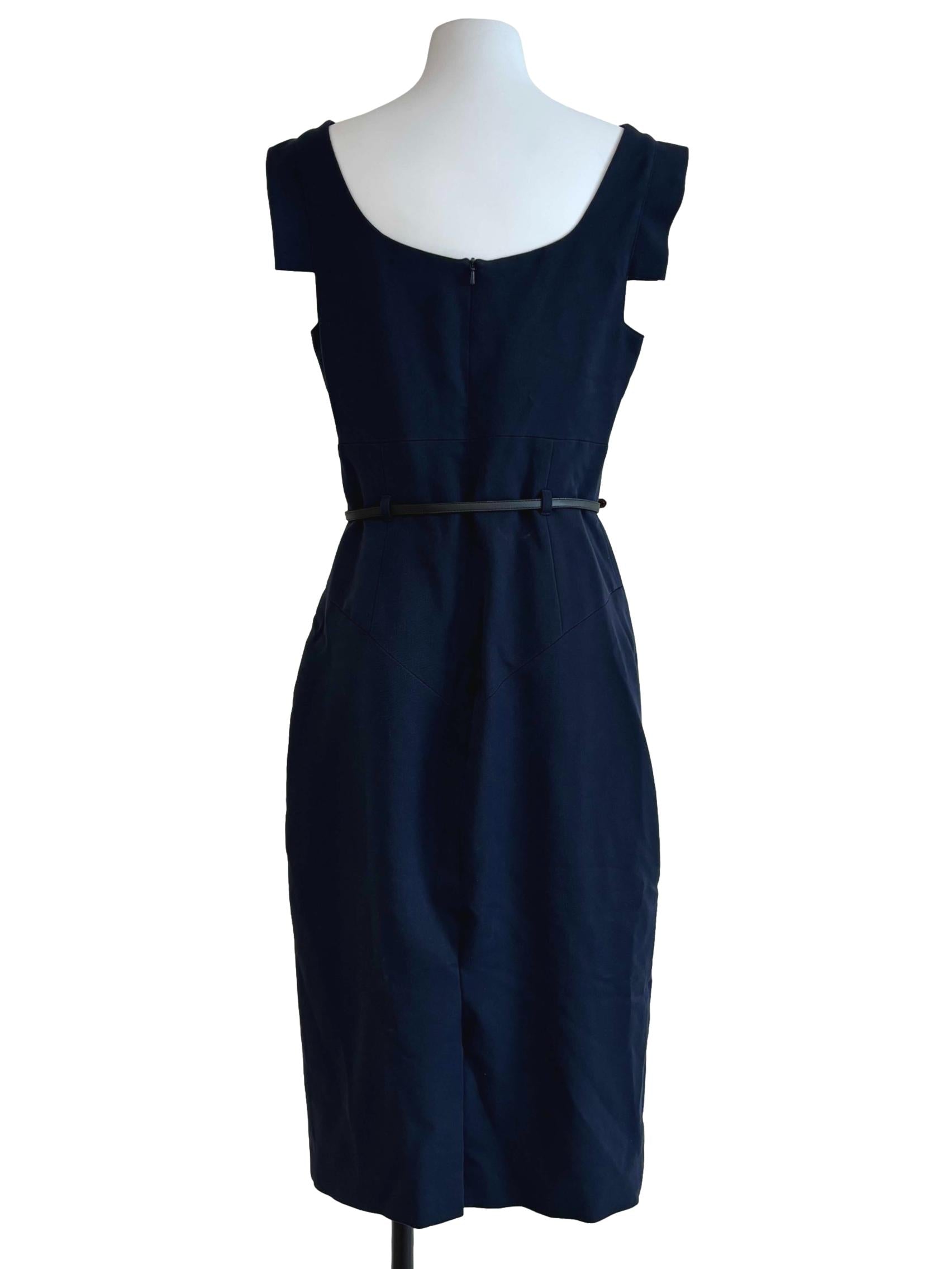 Navy Blue Cowl Pencil Dress