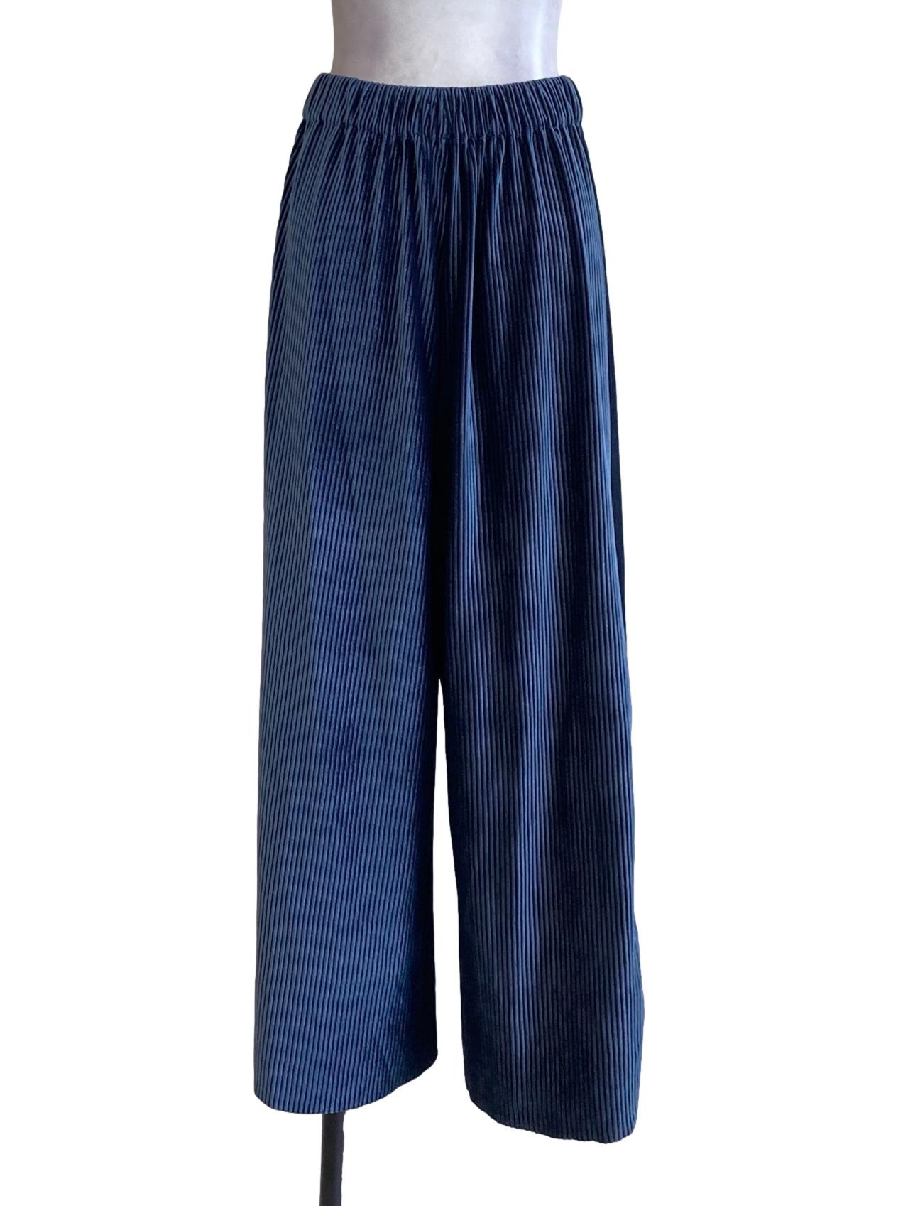 Dark Ash Blue Pleated Shimmery Loose Pants