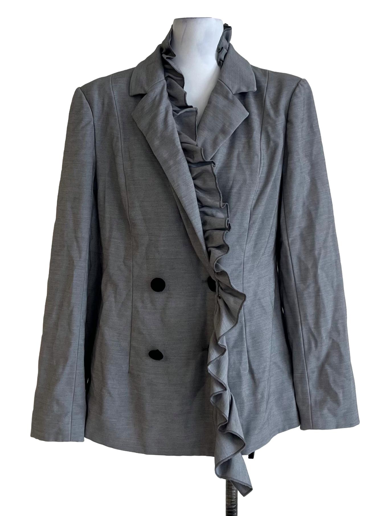Coin Grey Ruffle Collar Double Breasted Blazer