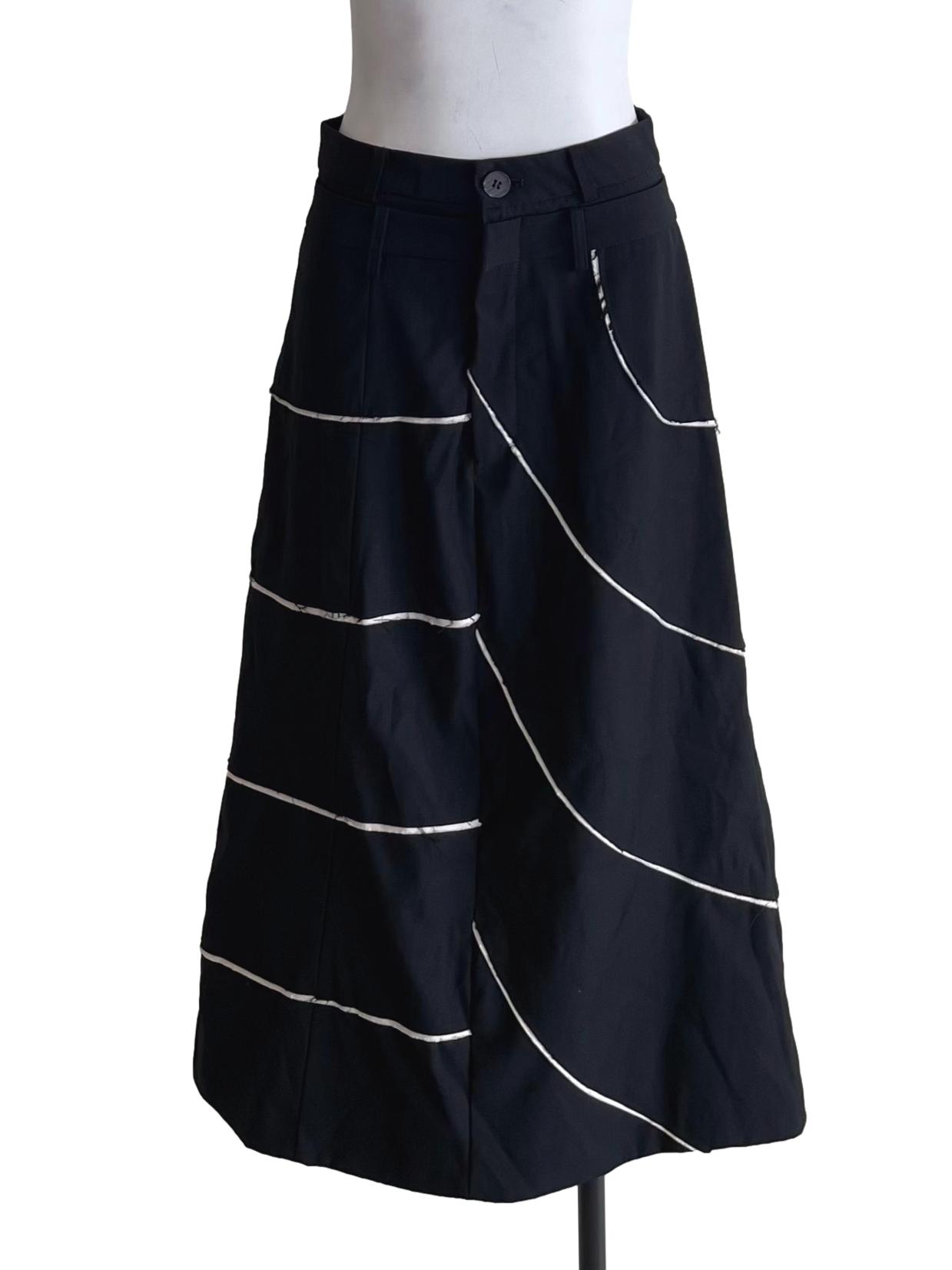 Black And White Distressed A-Line Skirt