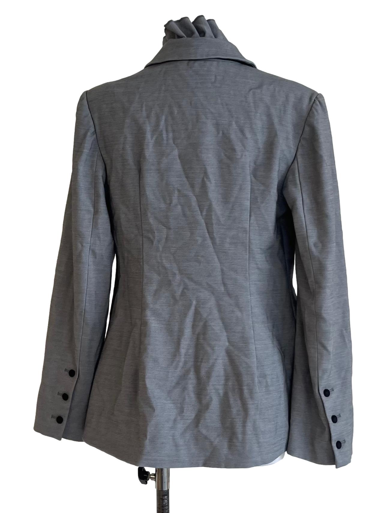 Coin Grey Ruffle Collar Double Breasted Blazer
