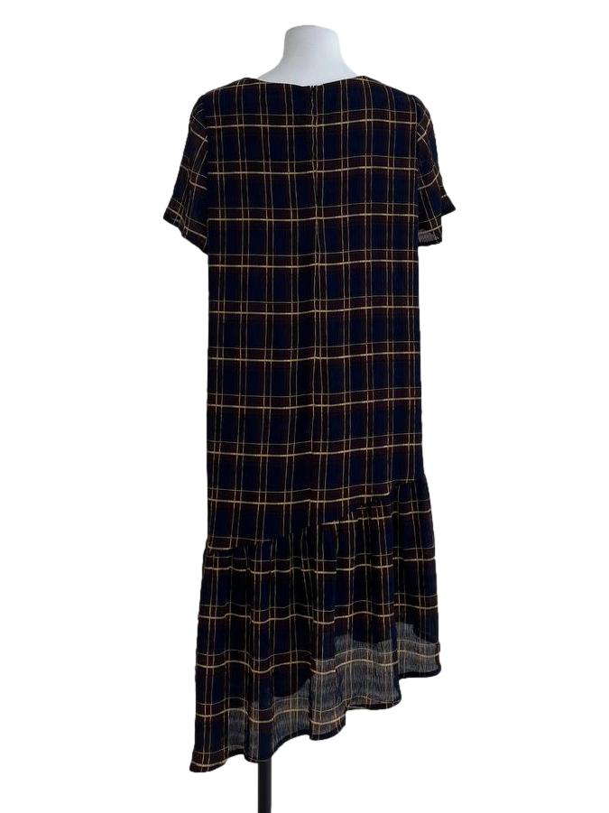 Urban Revivo  Navy Blue Mocha Tattersall Dress | REFASH