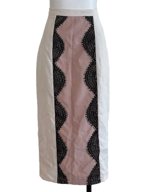 MDS White Crepe Black Tube Skirt | REFASH