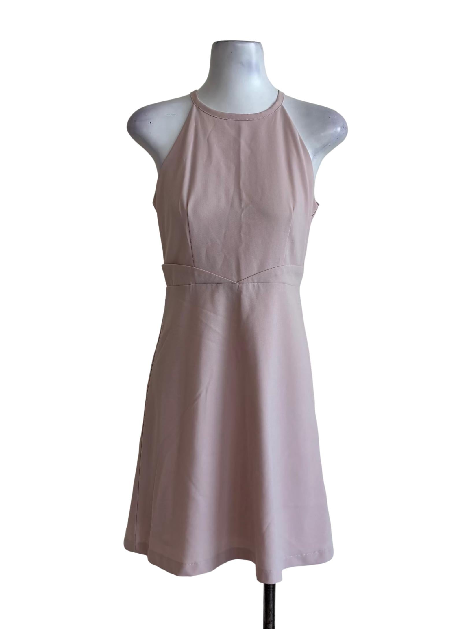 Nude Pink Apron Neck A-Line Dress