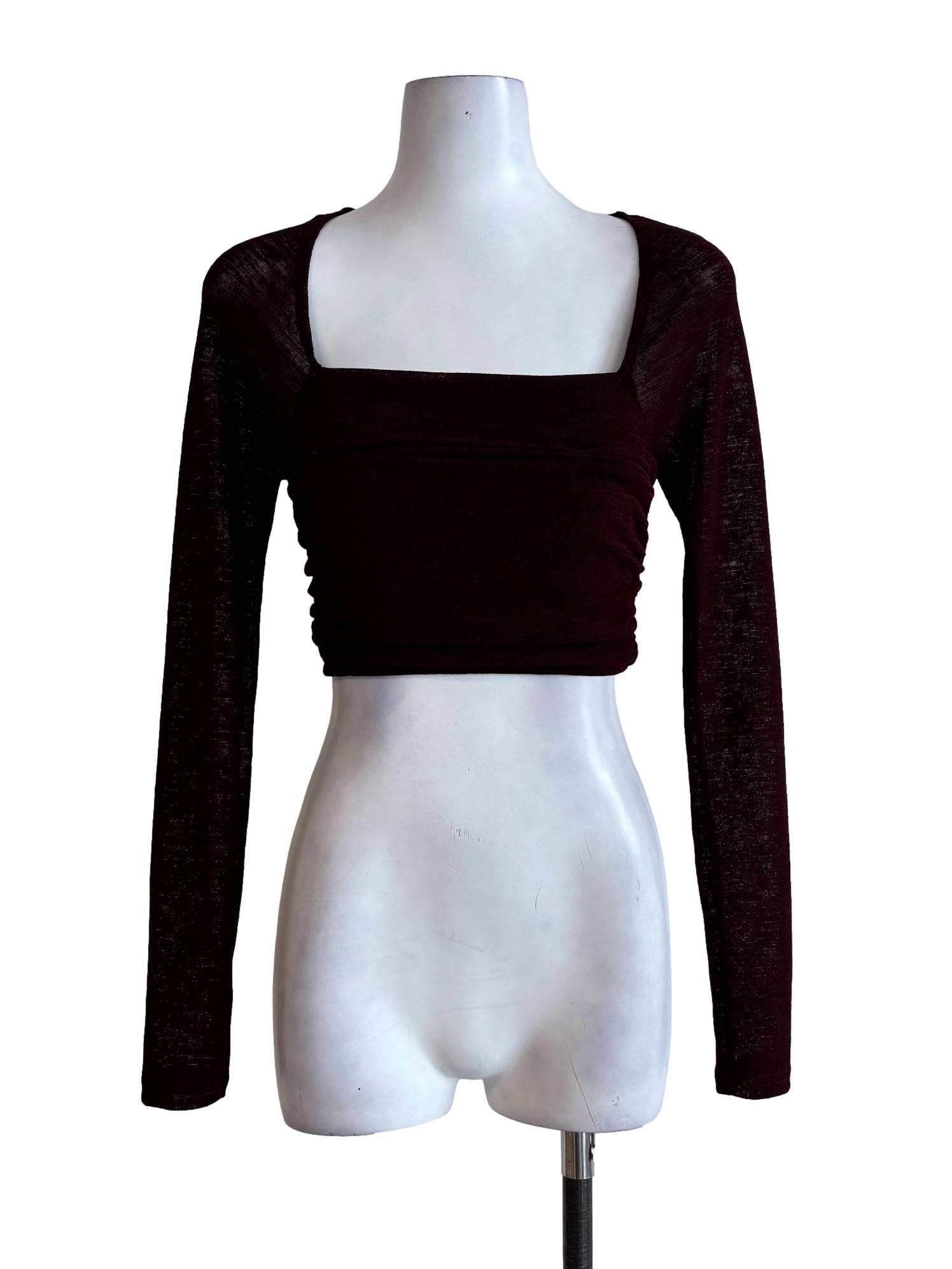 Maroon Smocked Sheer Sleeve Top