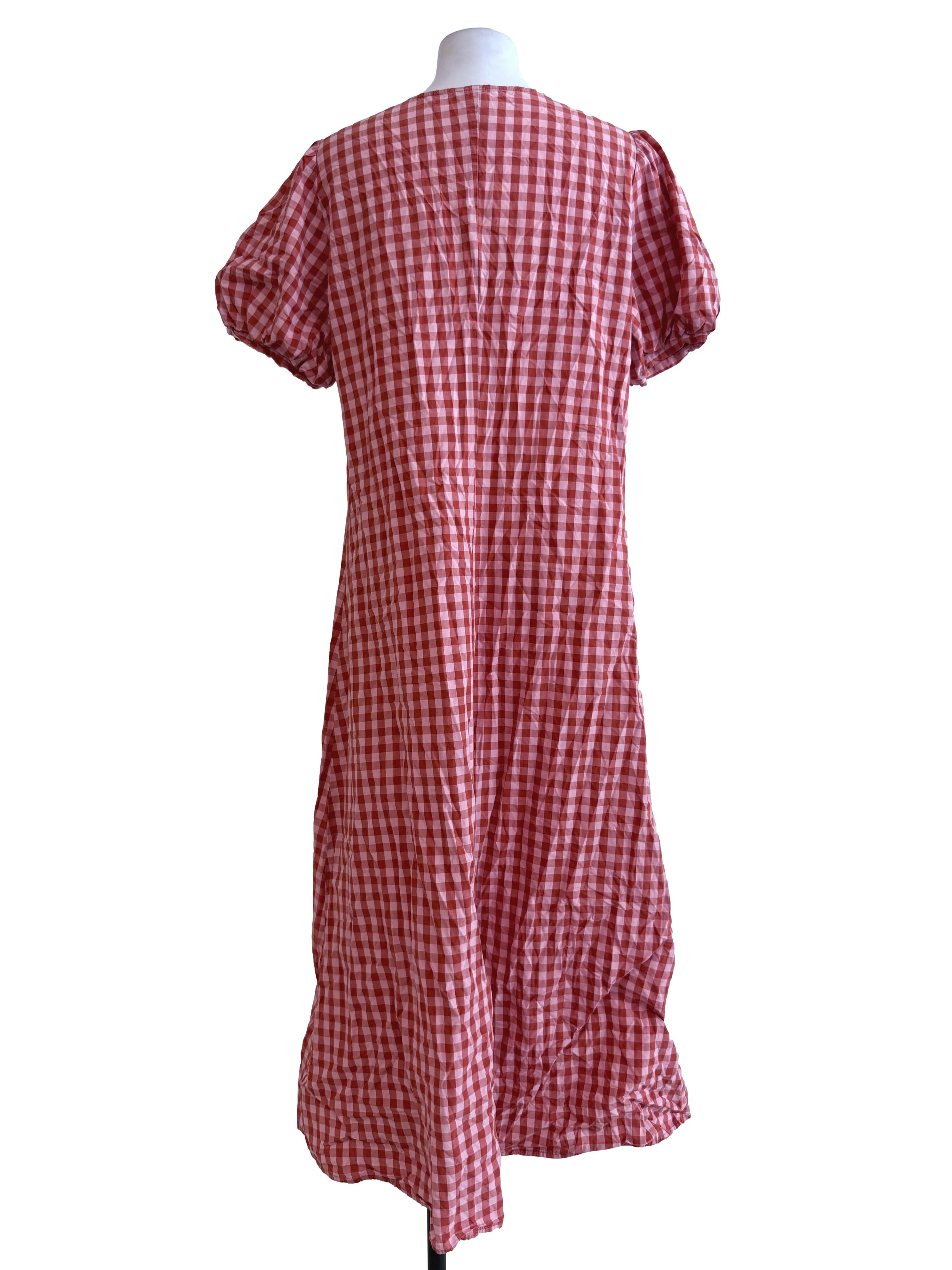 Orange Checked V Neck Baggy Dress