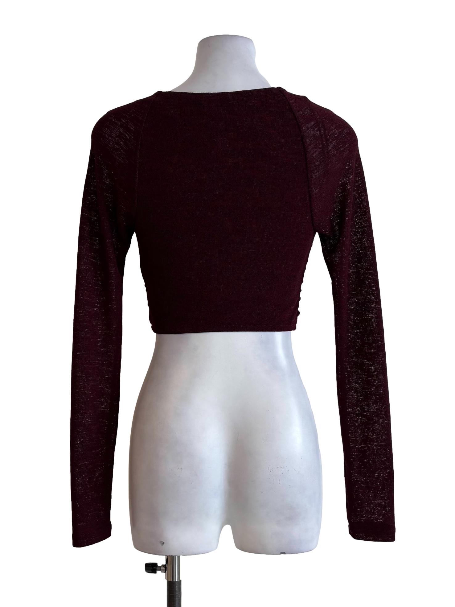 Maroon Smocked Sheer Sleeve Top