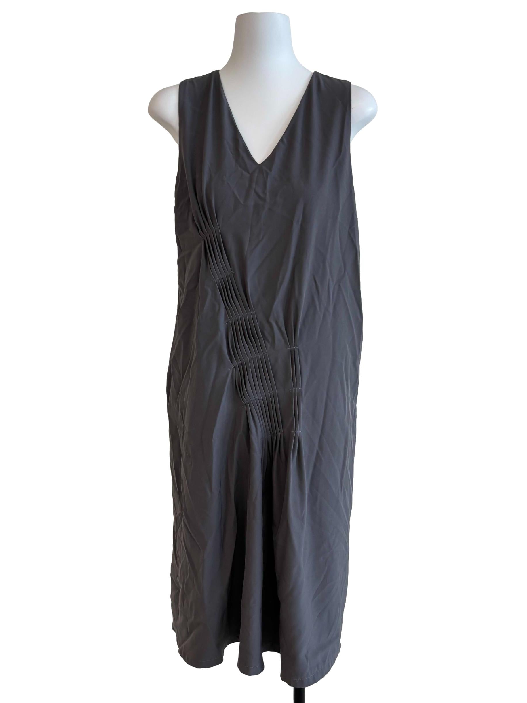 Ash Grey Pleated Shift Dress