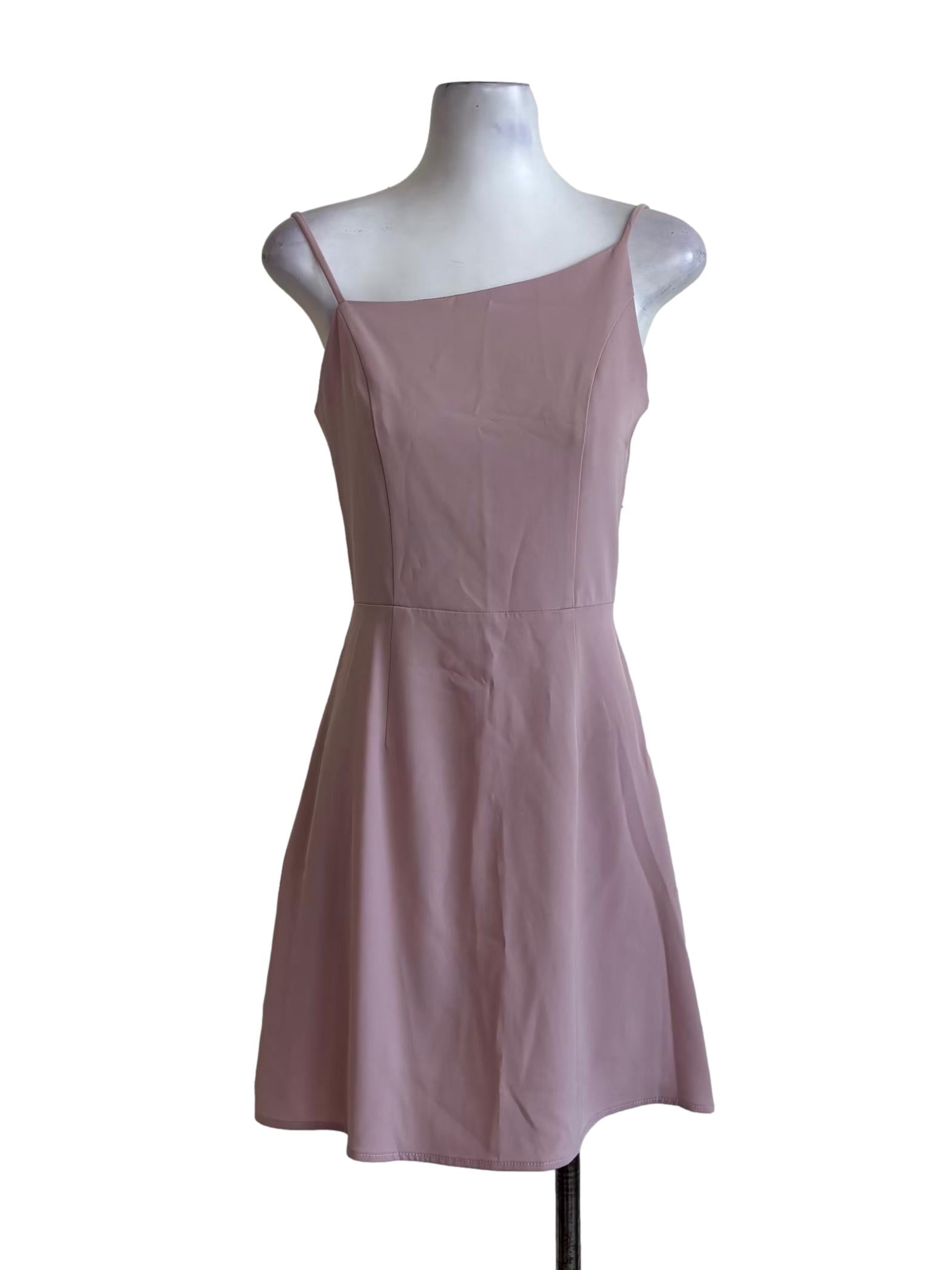 Puce Pink Asymmetrical Neckline Dress