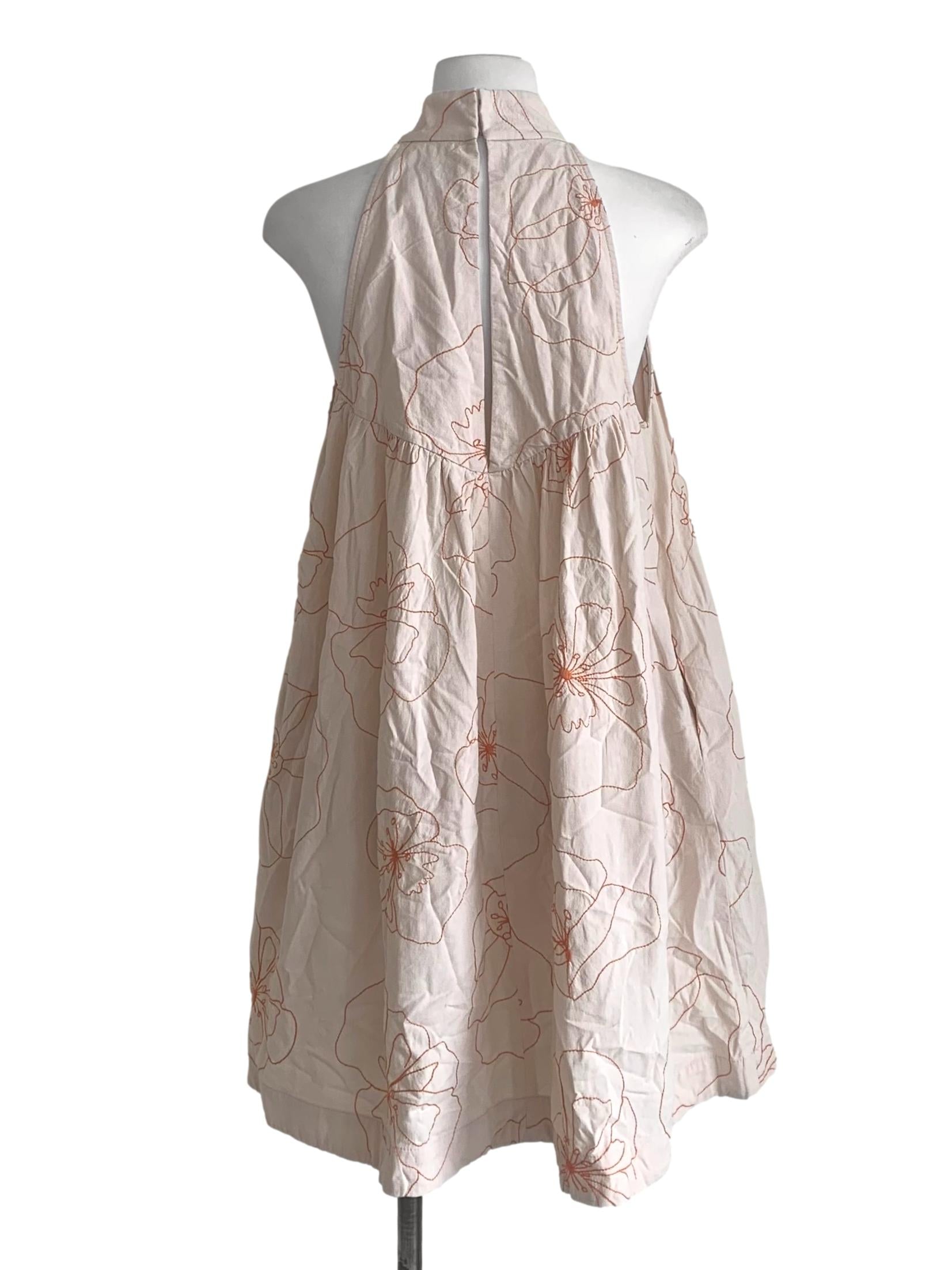 Honey Orange Floral Mandarin Collar Halter Dress LB