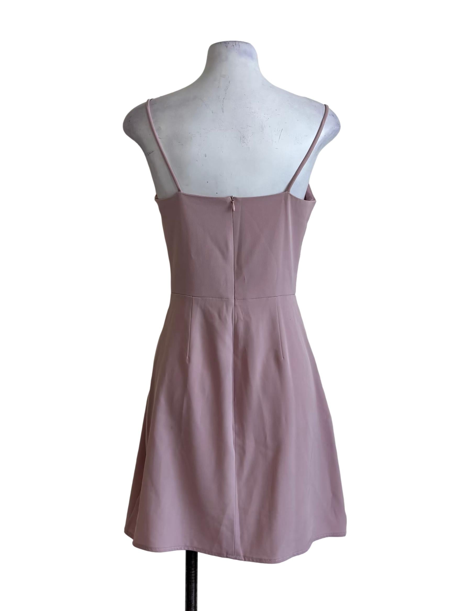Puce Pink Asymmetrical Neckline Dress