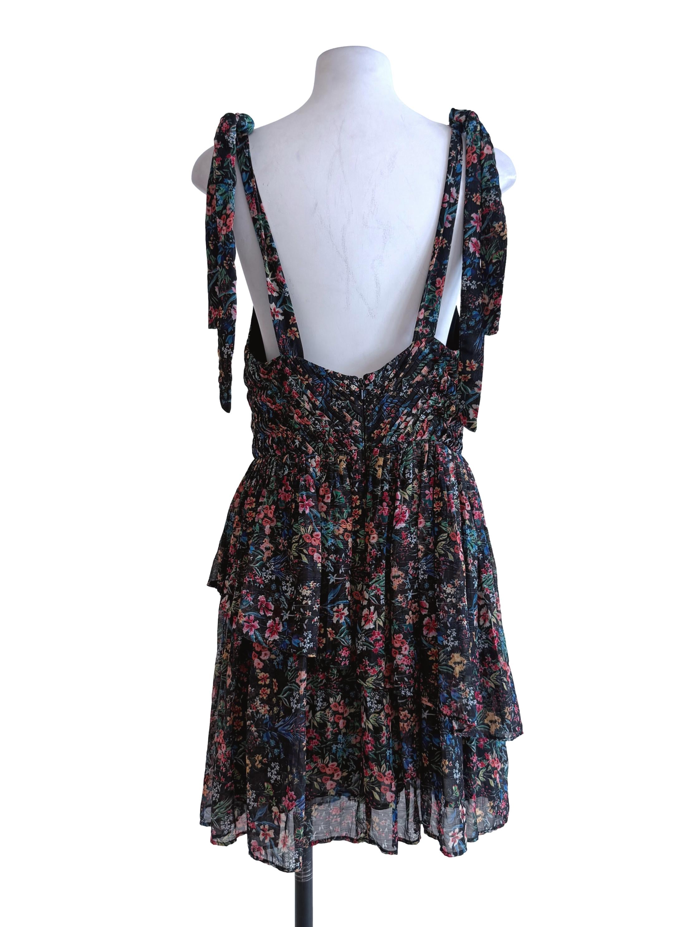 Black Floral Tier Mini Dress