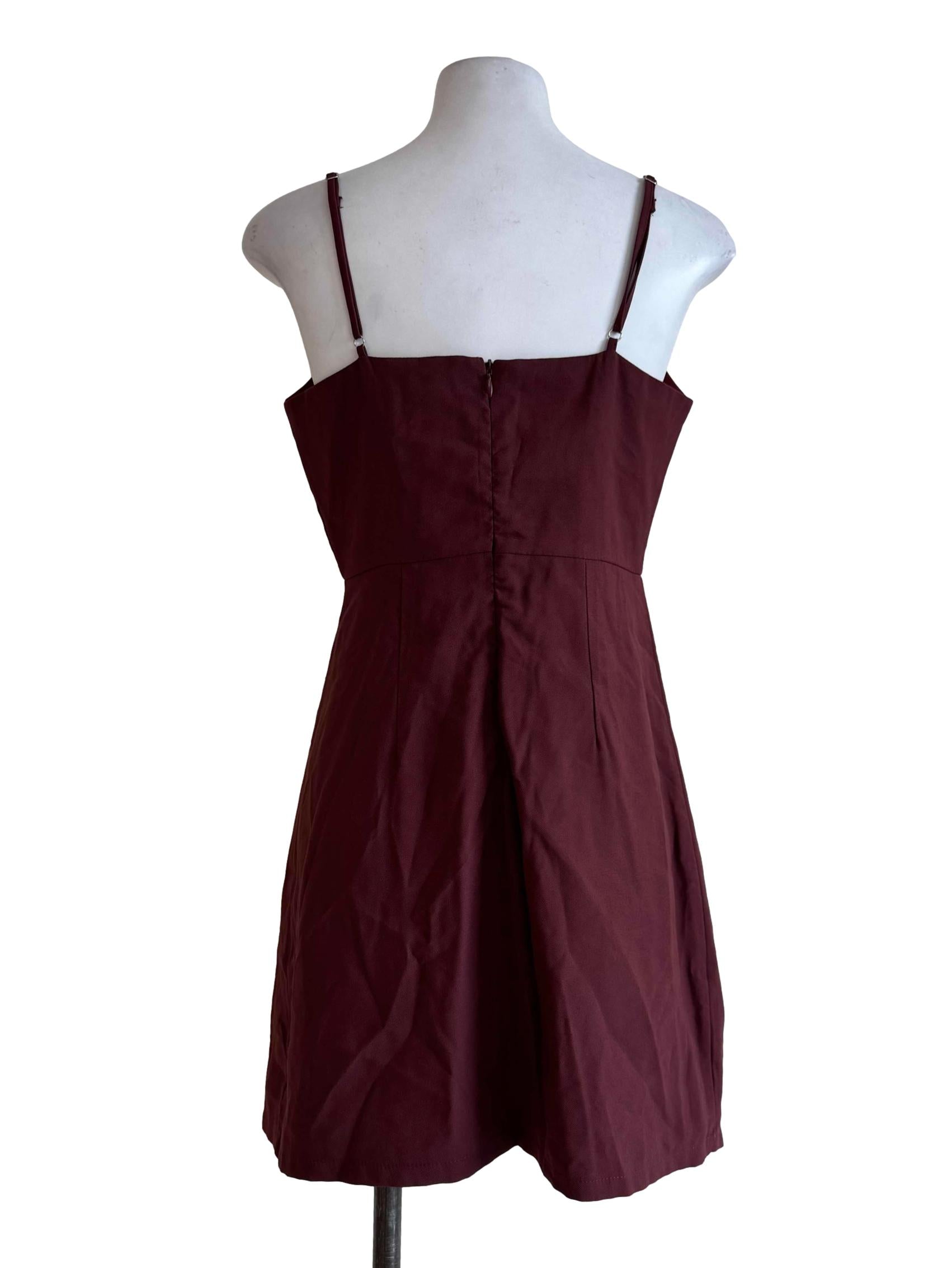 Brick Brown V Neck Dress