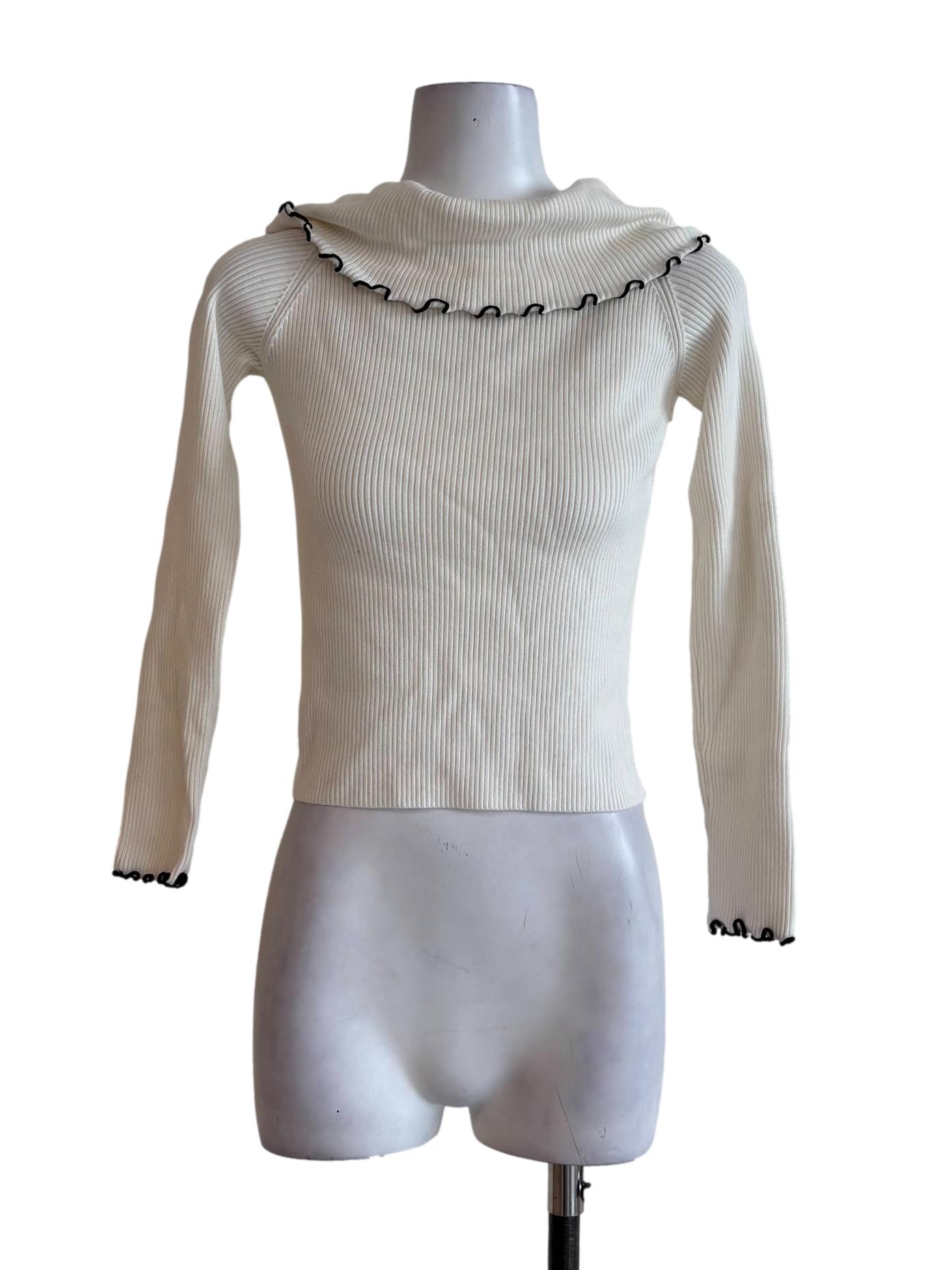 Milk White Ribbed Turtleneck Top
