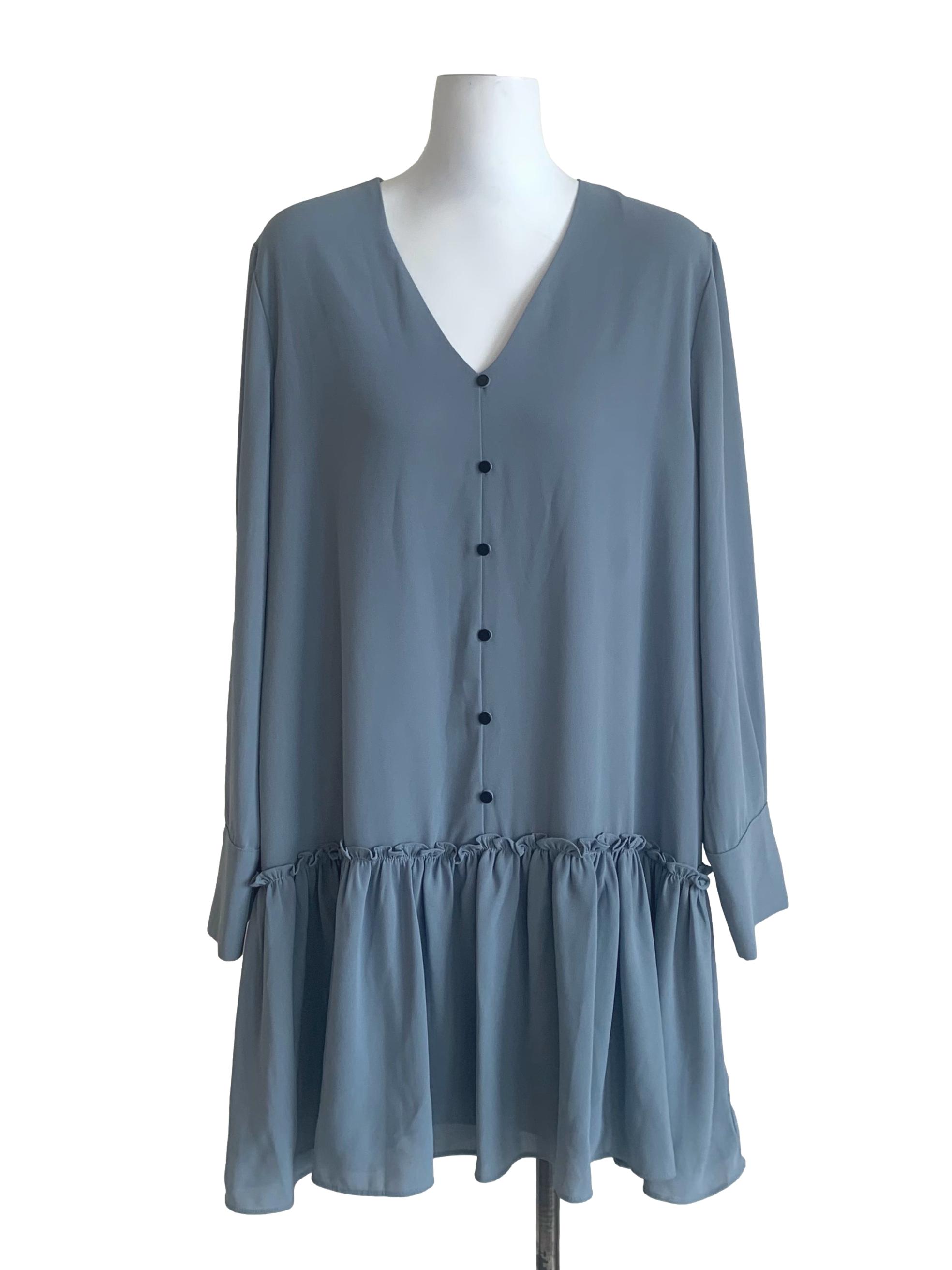 Stone Blue Deep V Neck Dress