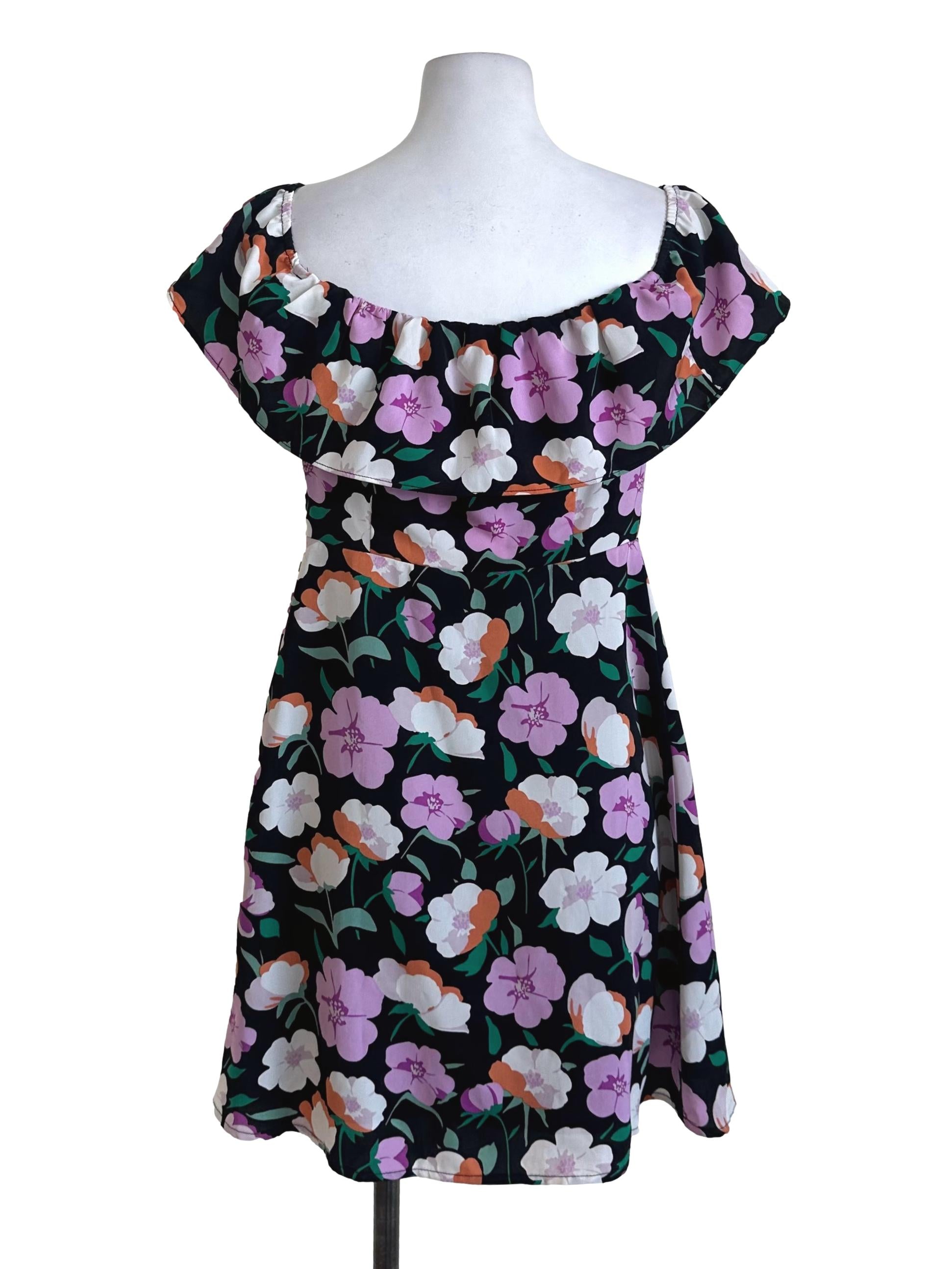 Purple Black Floral Cape Dress