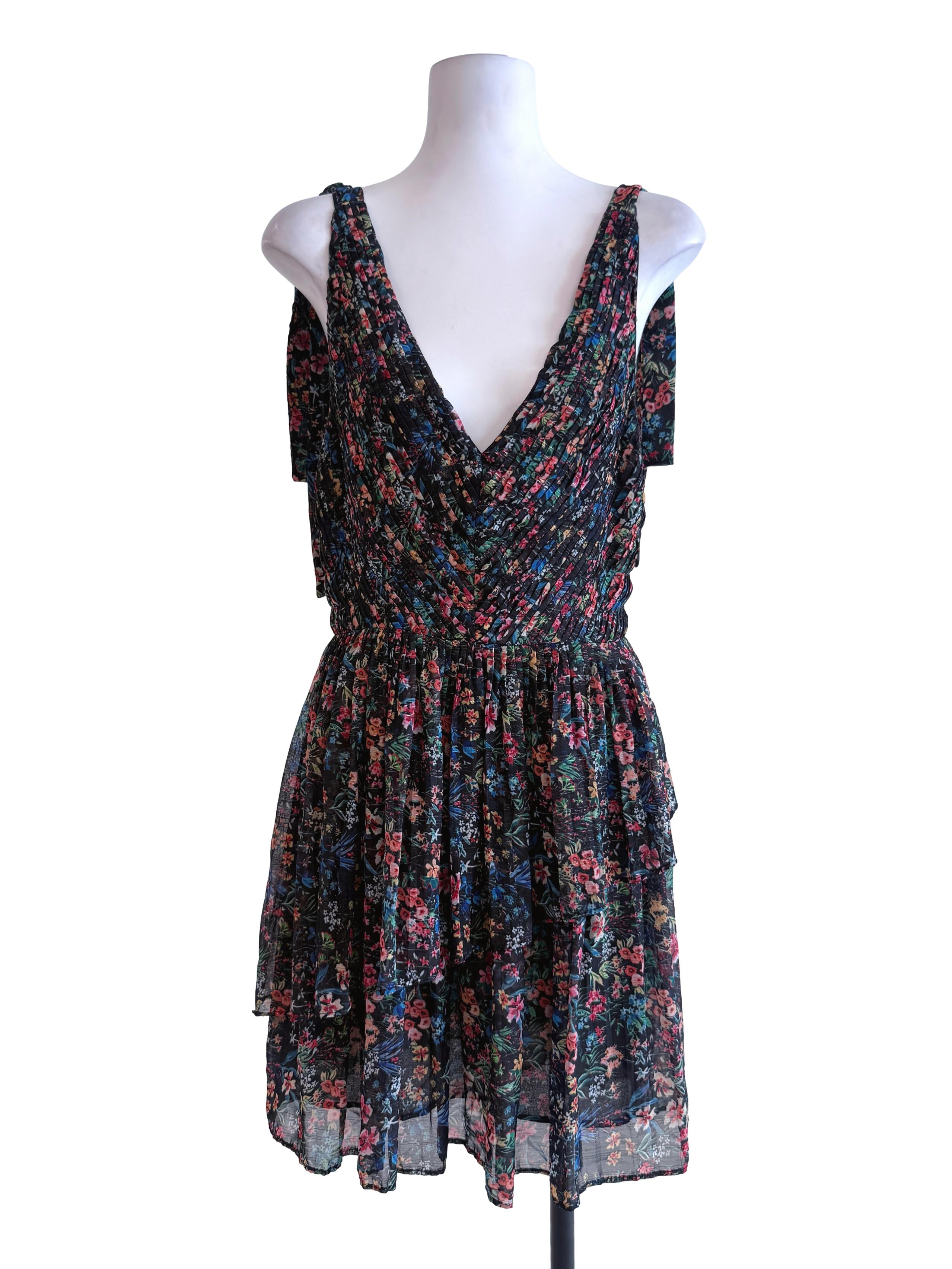 Black Floral Tier Mini Dress