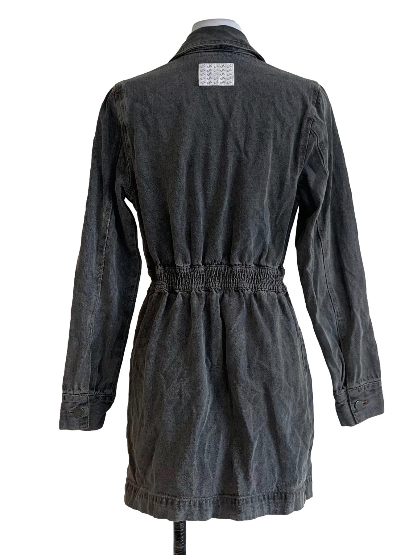 Lead Grey Wing Collar Zip Up Denim Dress