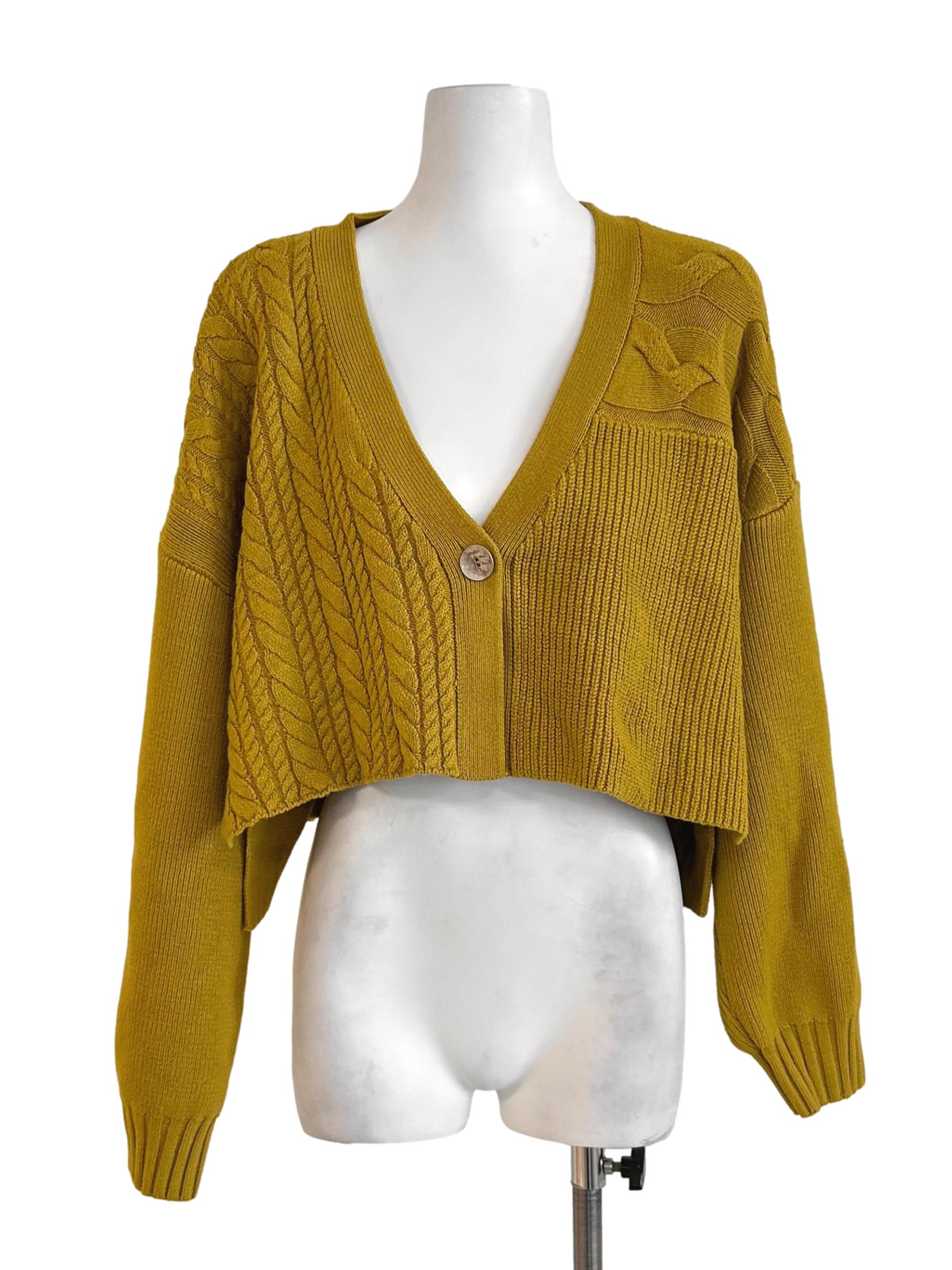 Lime Green Cropped Knit Cardigan LB