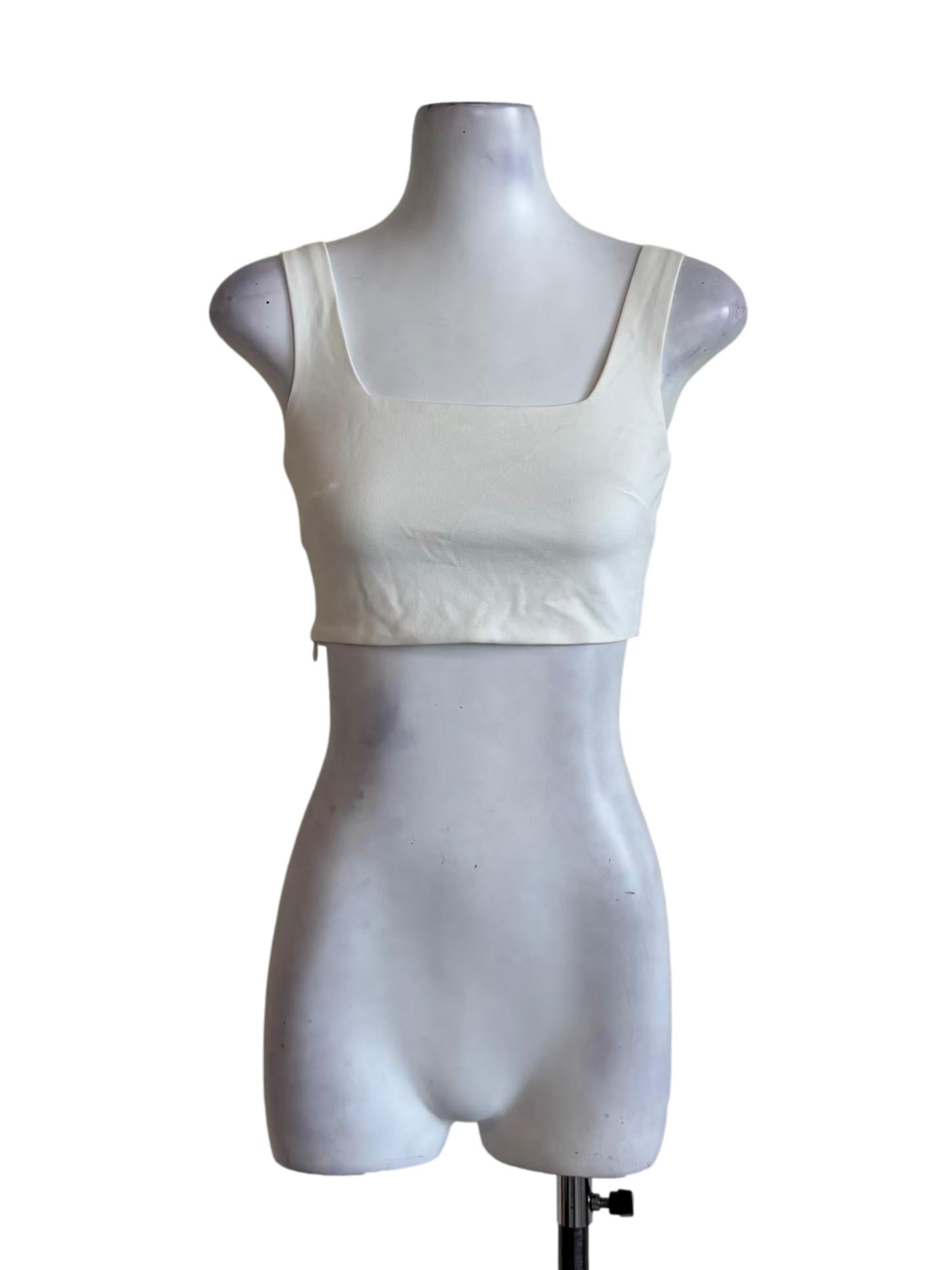 Off White Square Neck Crop Tank Top