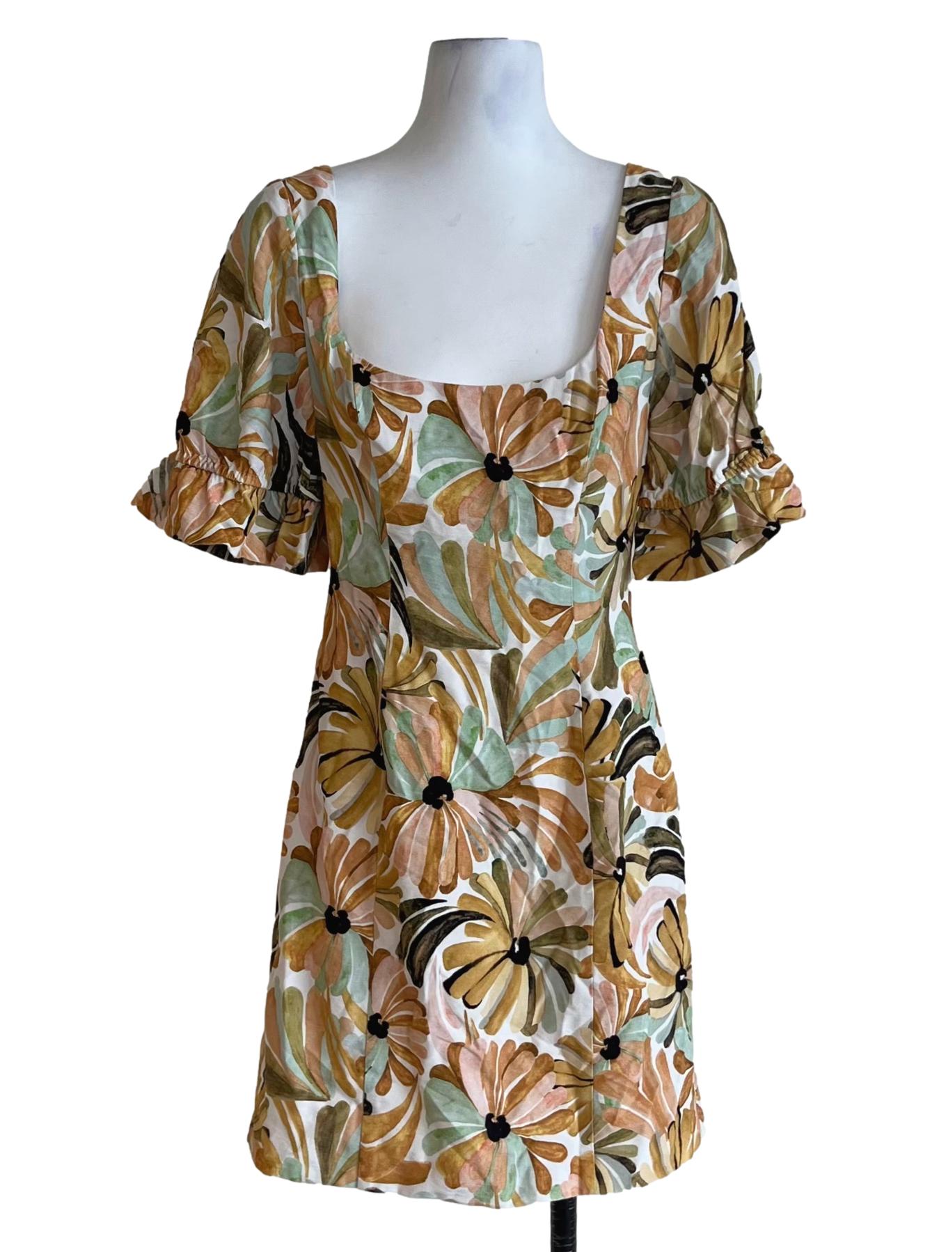 White Multicolor Floral Empire Dress