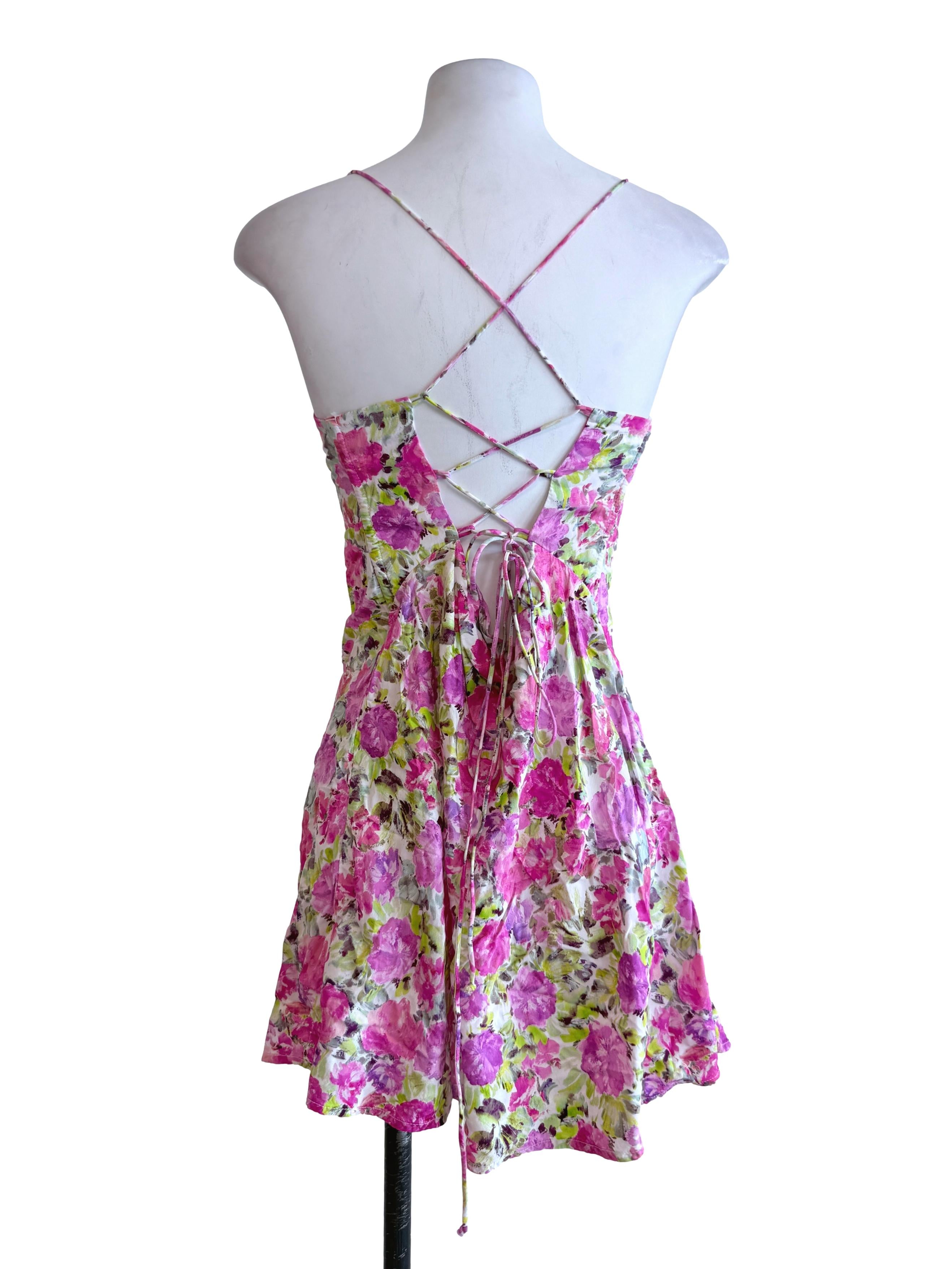 Pink Floral Spaghetti Strap Mini Dress