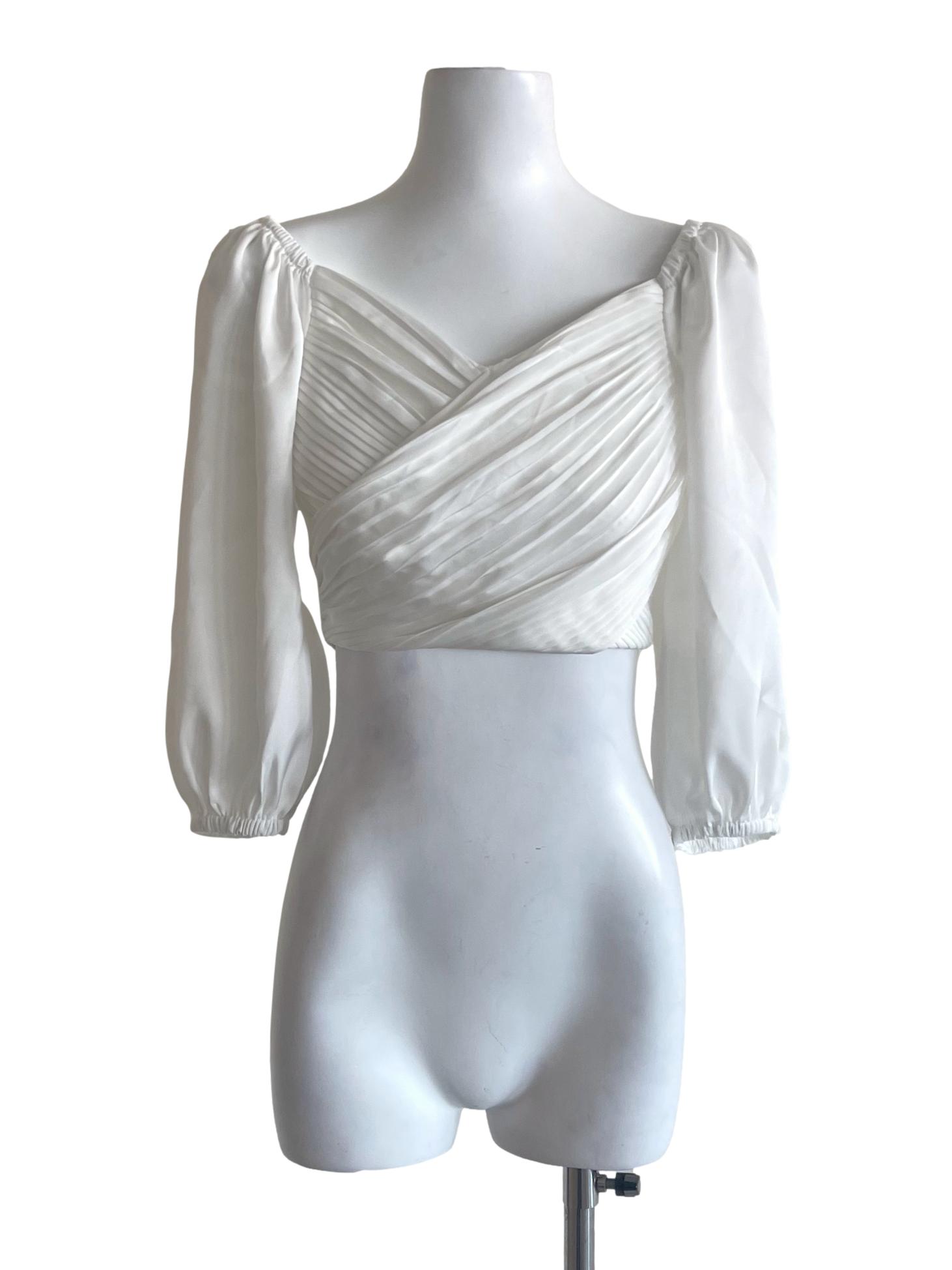 White Long Sleeve Peasant Crop Top