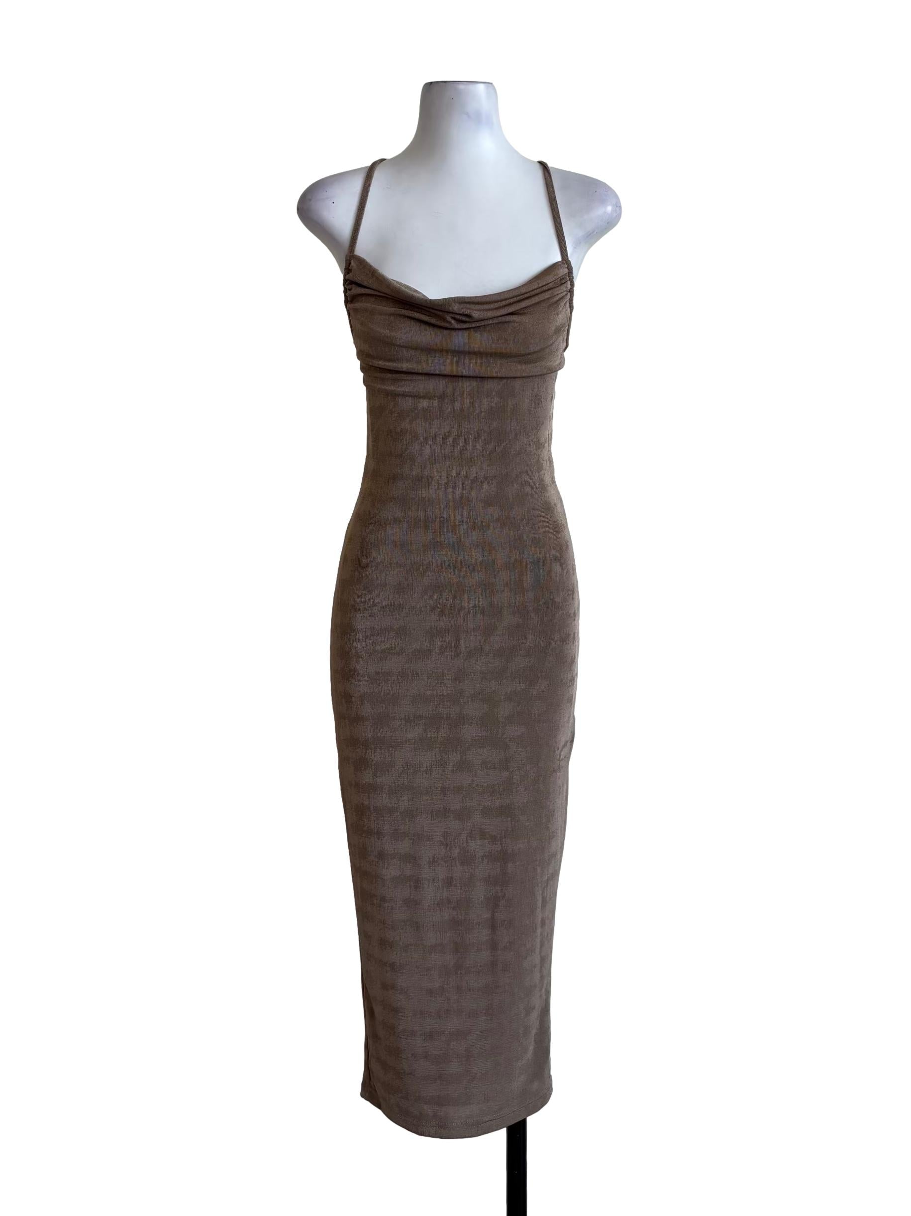 Buff Brown Bodycon Cowl Dress