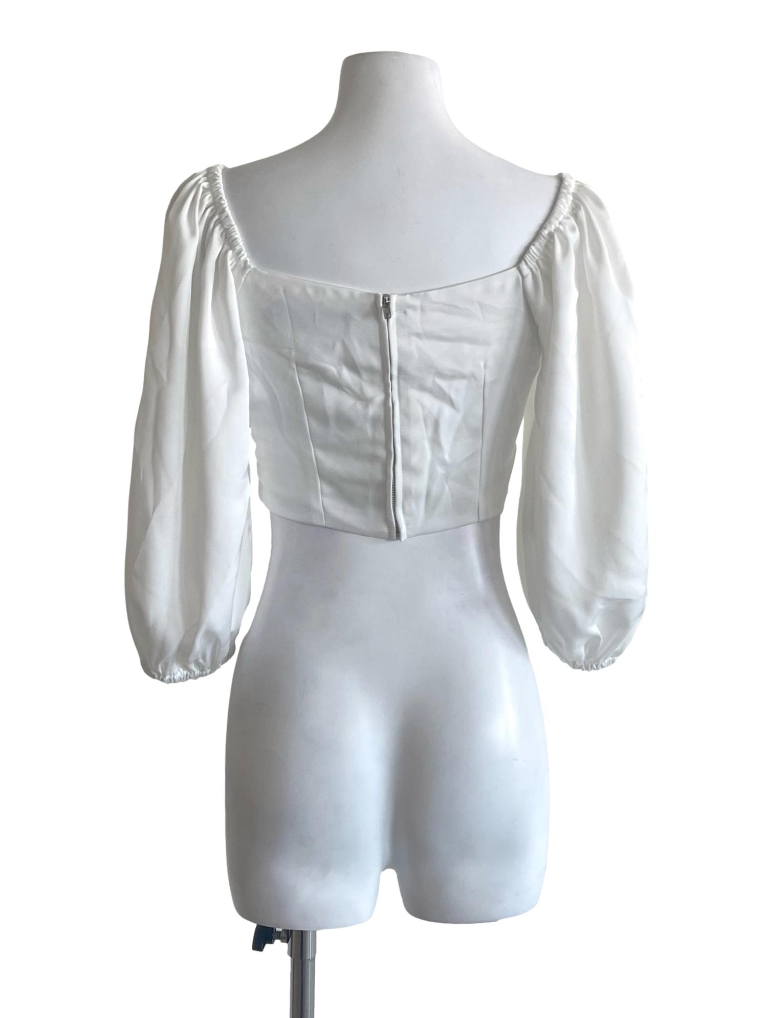 White Long Sleeve Peasant Crop Top