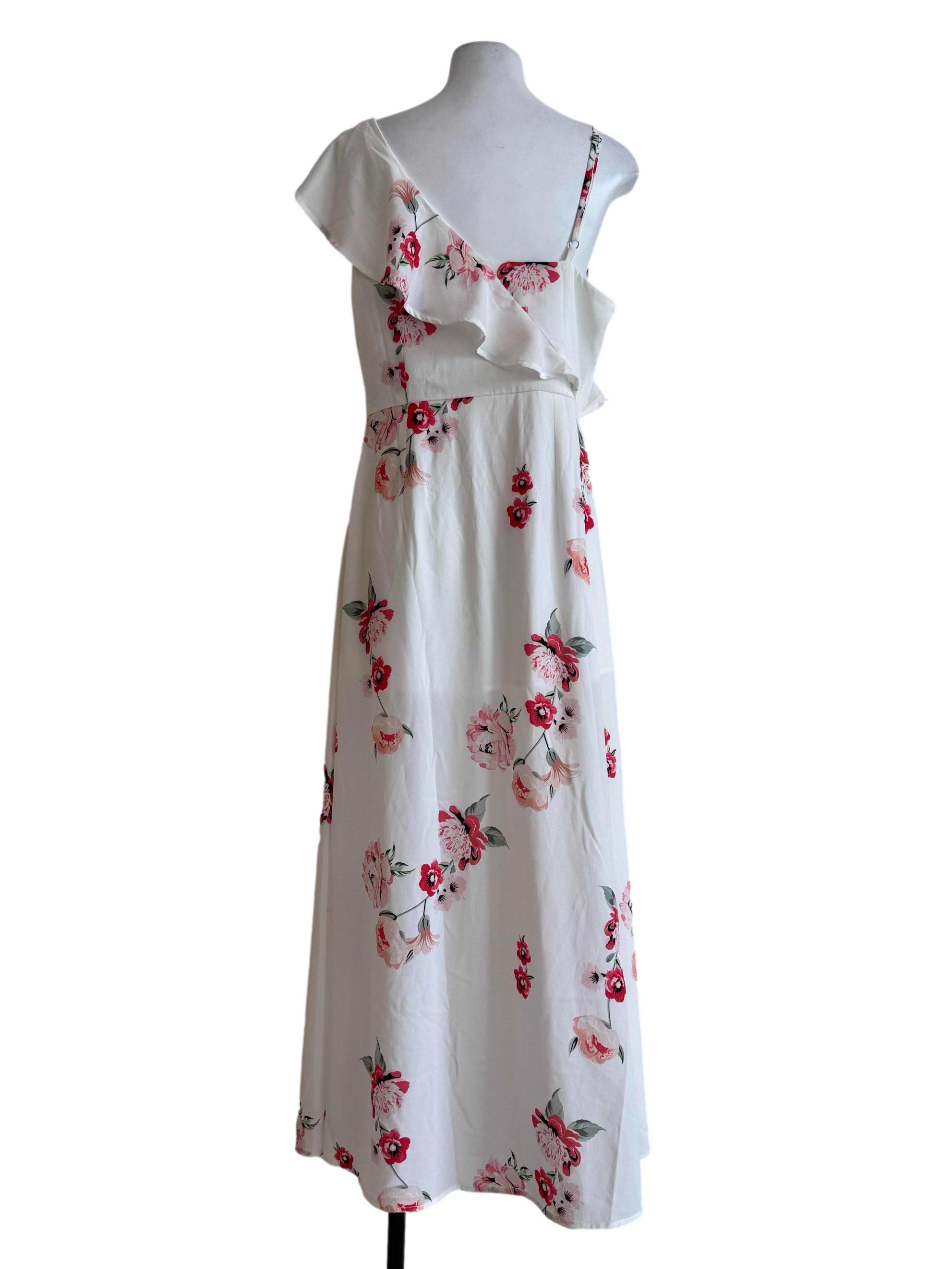 Bride White With Red Floral Motif V Neck Dress