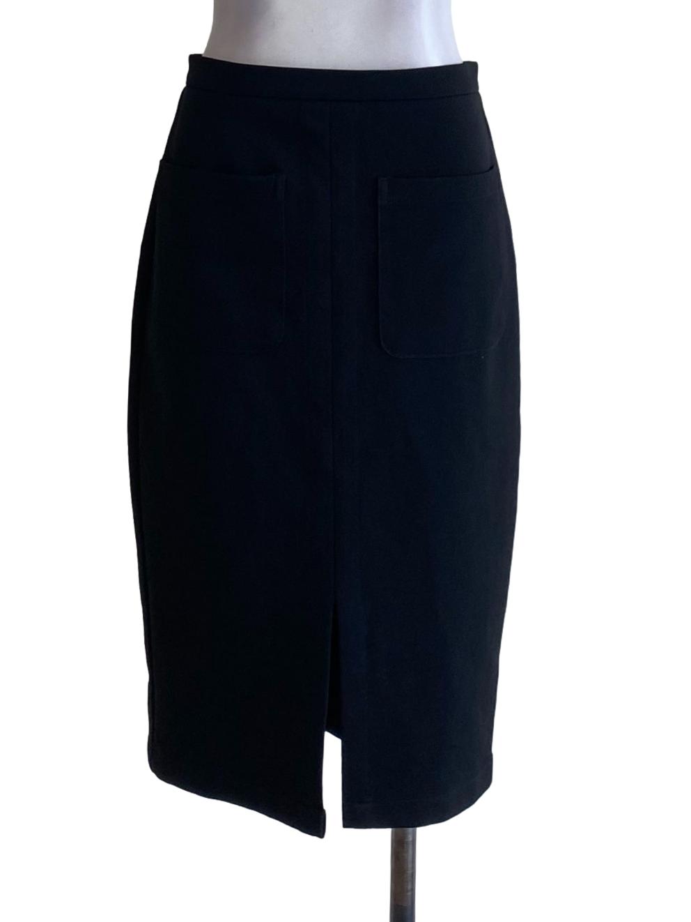 True Black High Waisted Slit Pencil Skirt