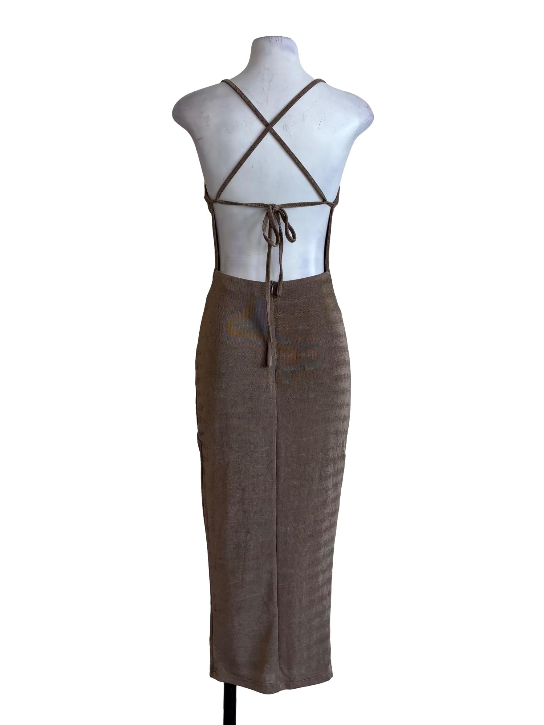 Buff Brown Bodycon Cowl Dress