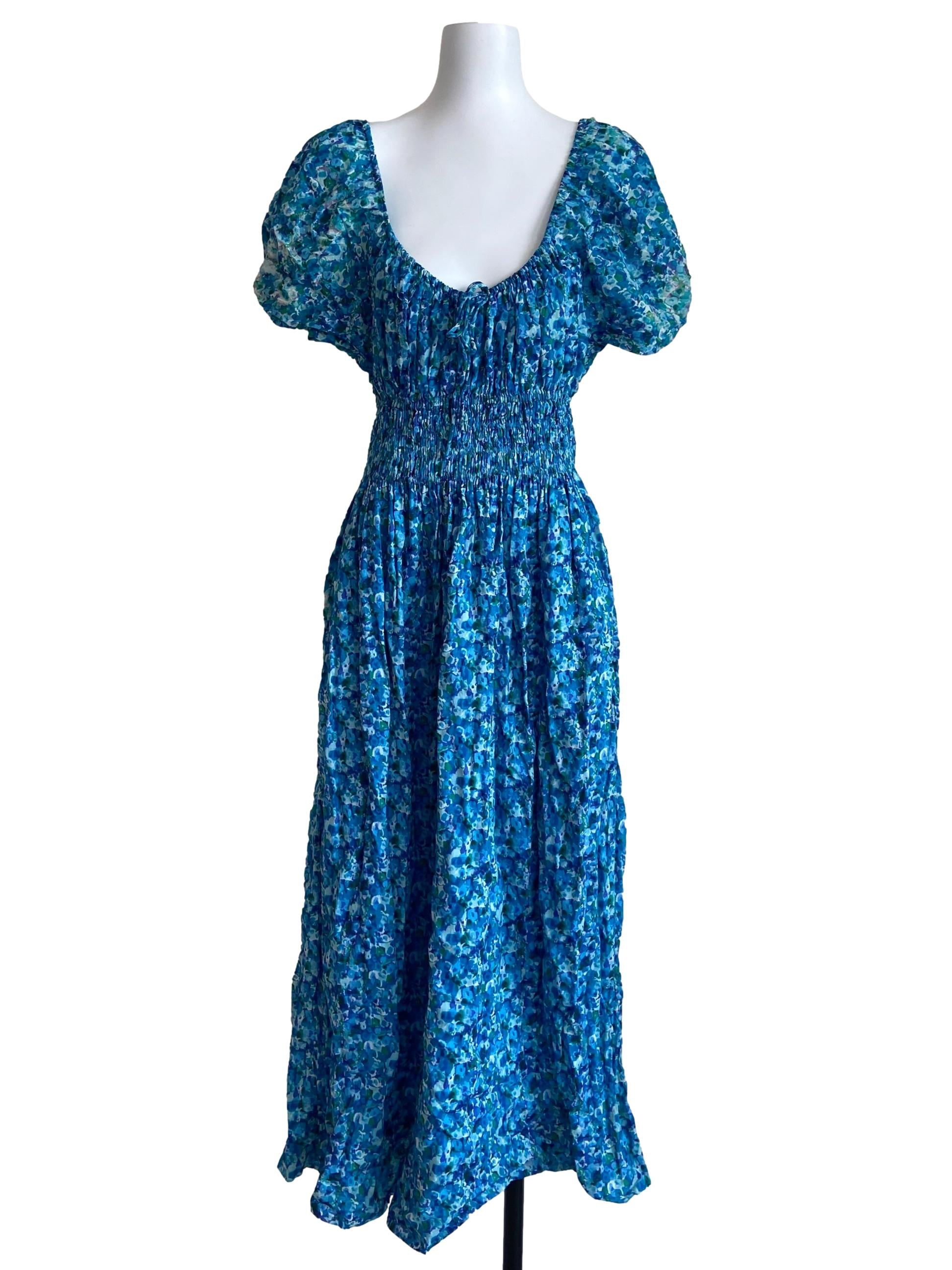 Cerulean Blue Floral Pegged Waist Dress