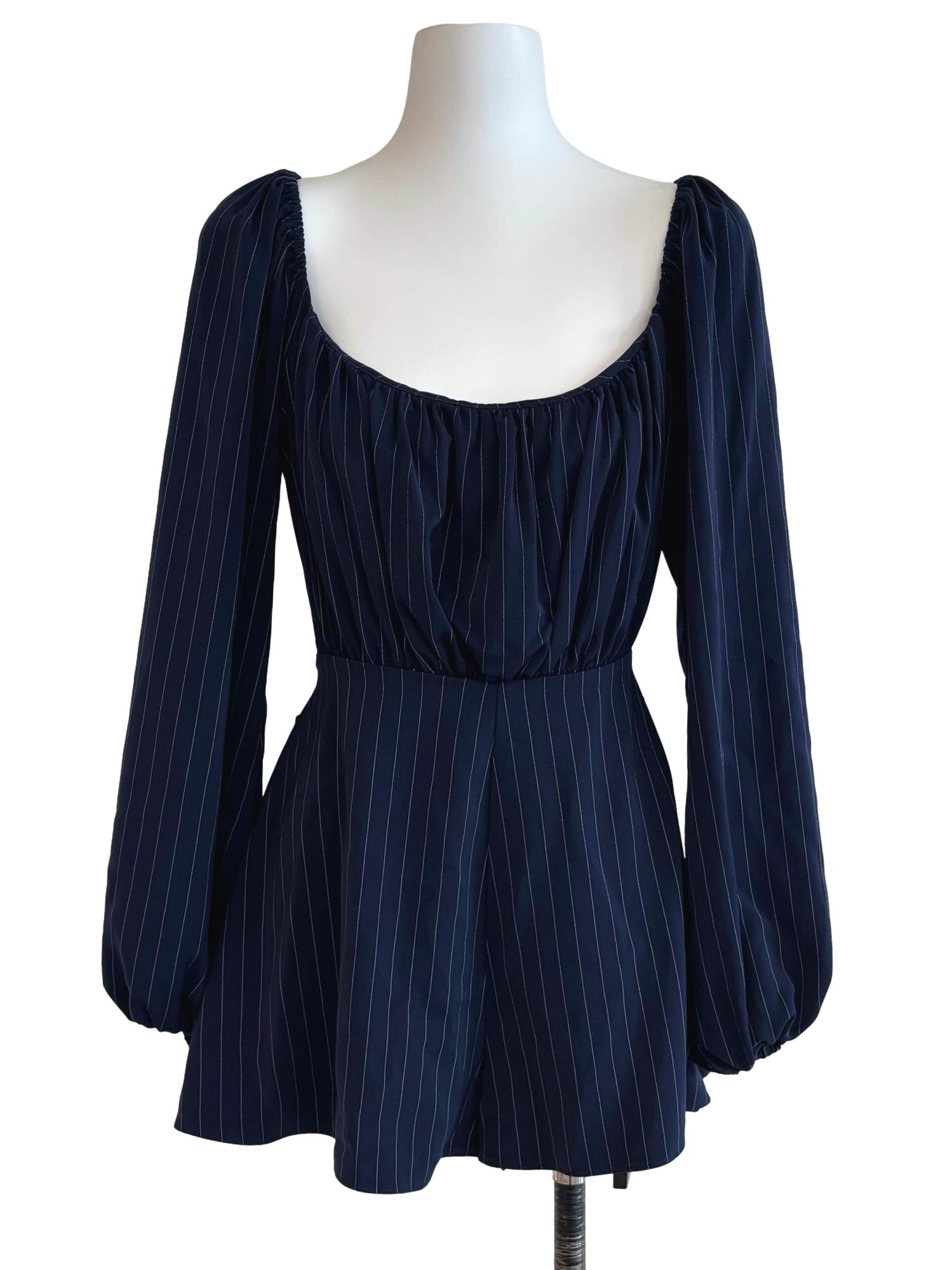 Navy Blue Striped Scoop Neck Romper