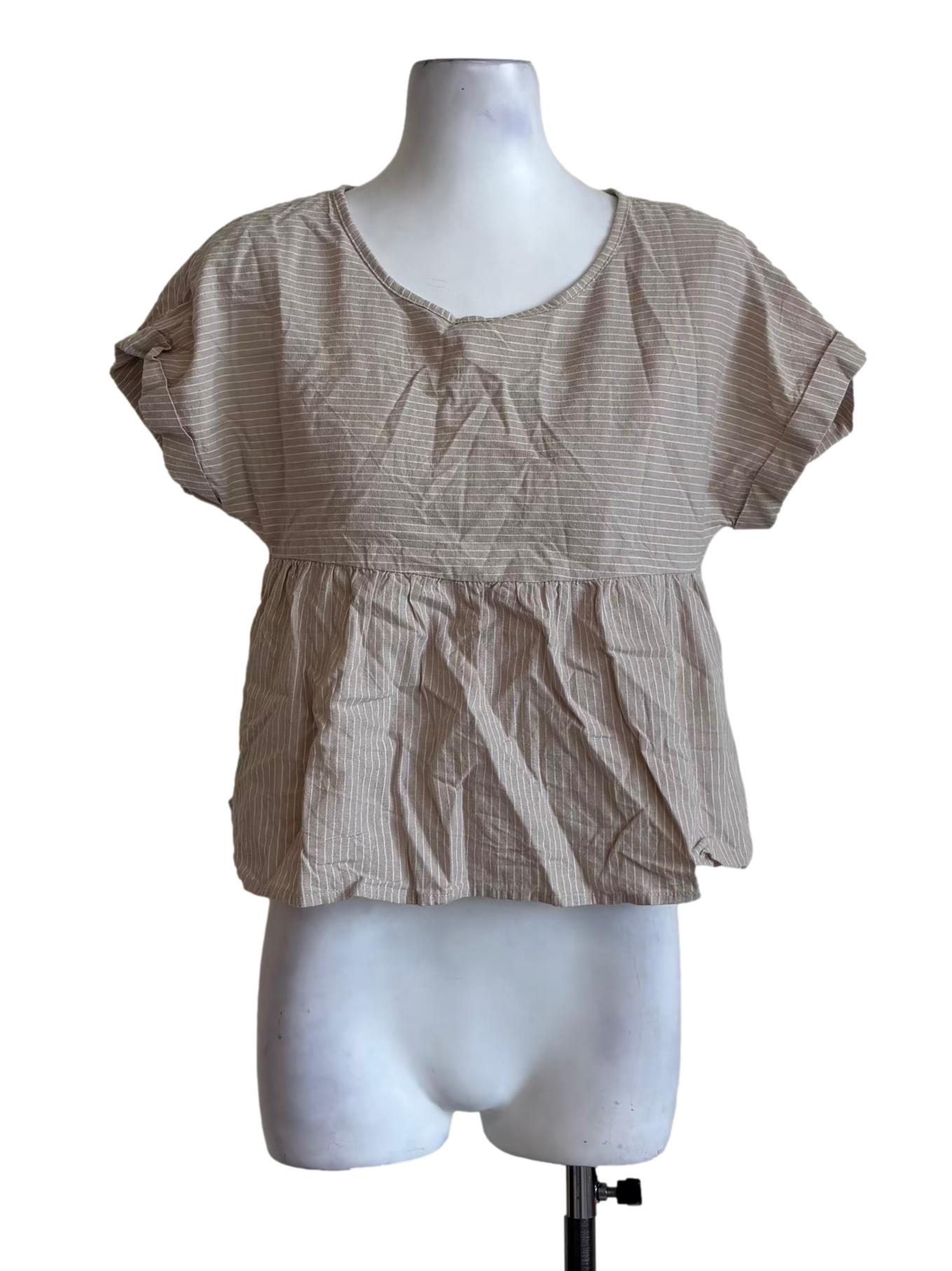 Almond Striped Cotton Peplum Blouse