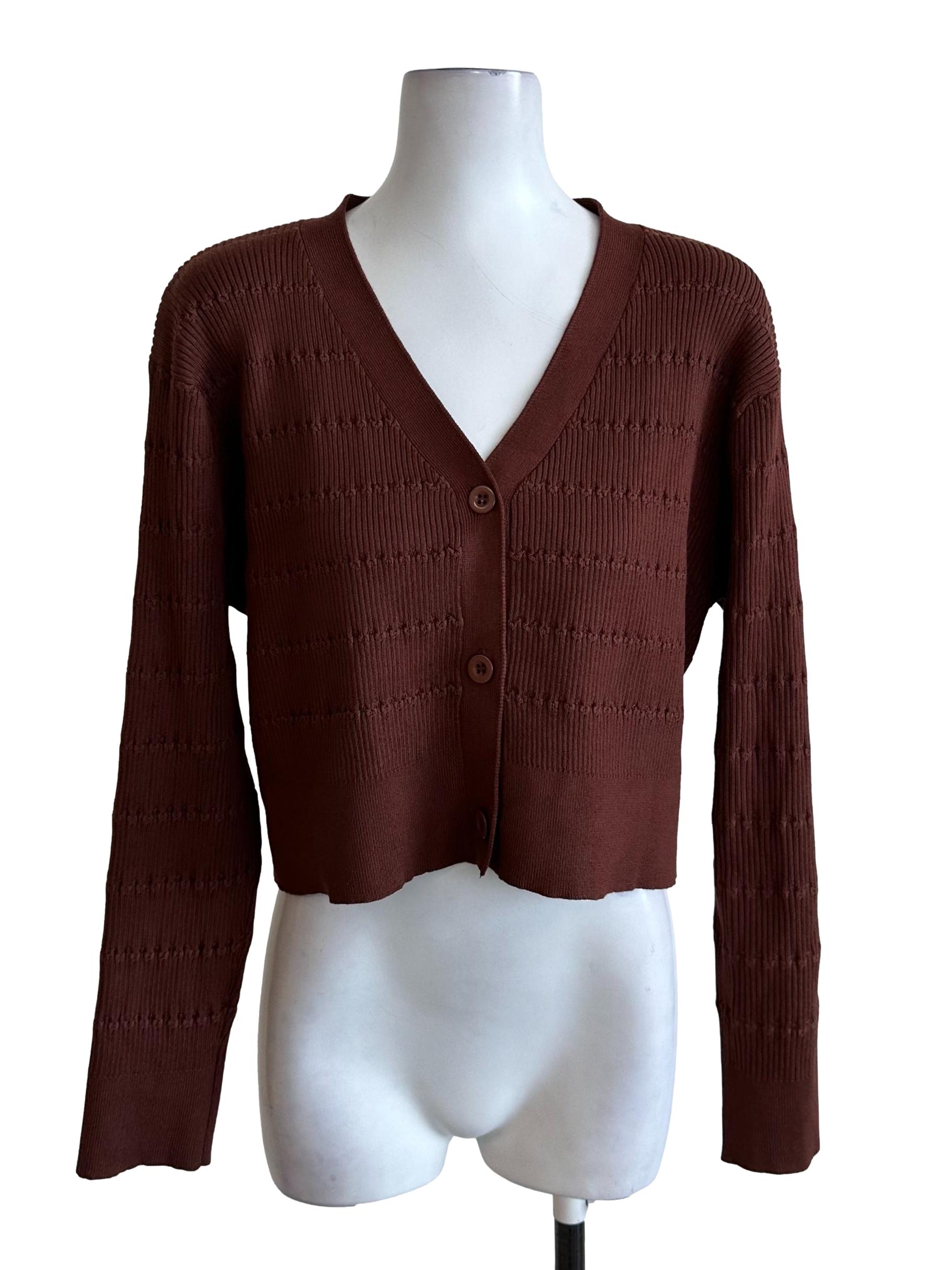 Mocha Brown V Neck Knit Button Cardigan