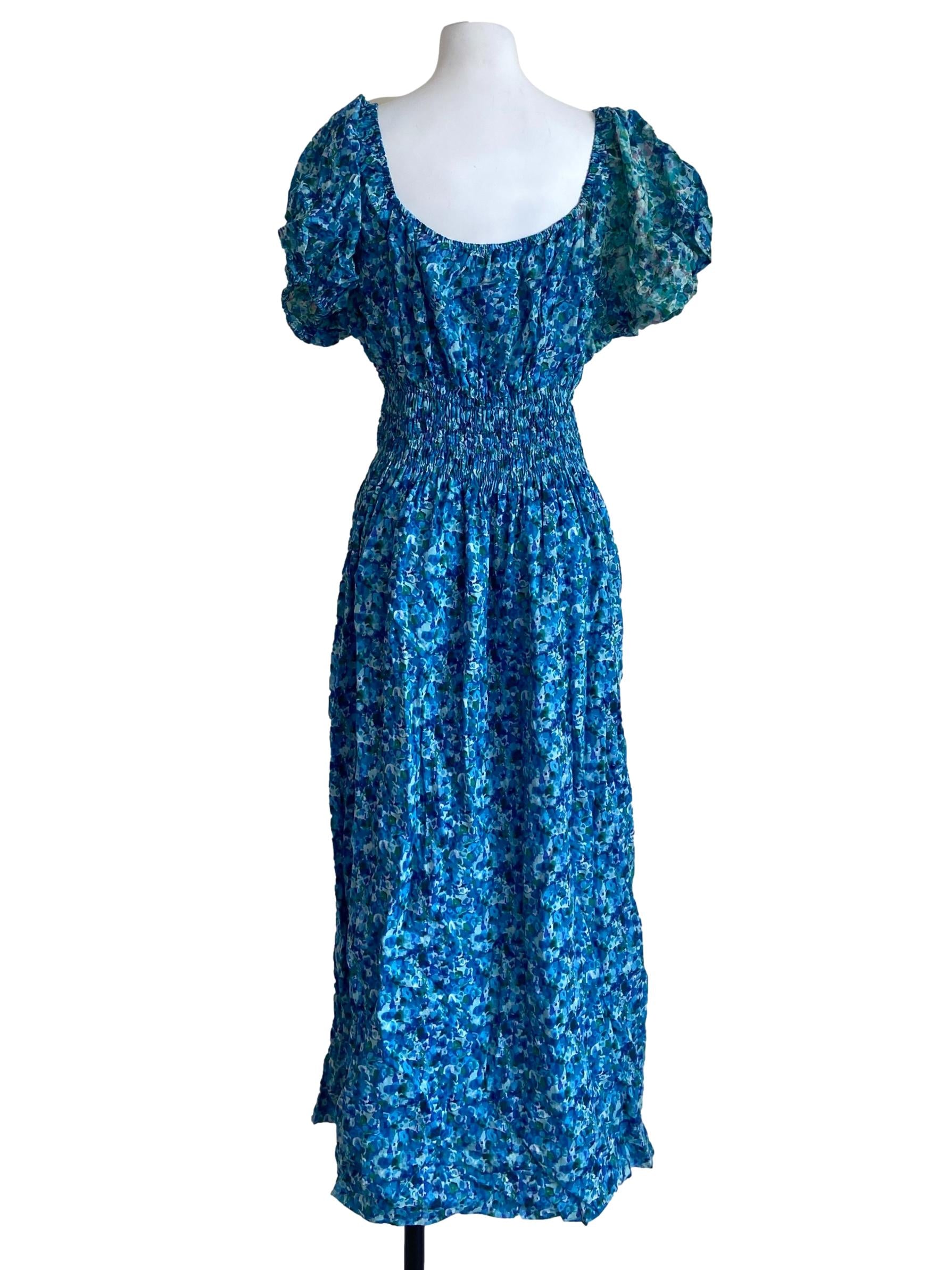 Cerulean Blue Floral Pegged Waist Dress