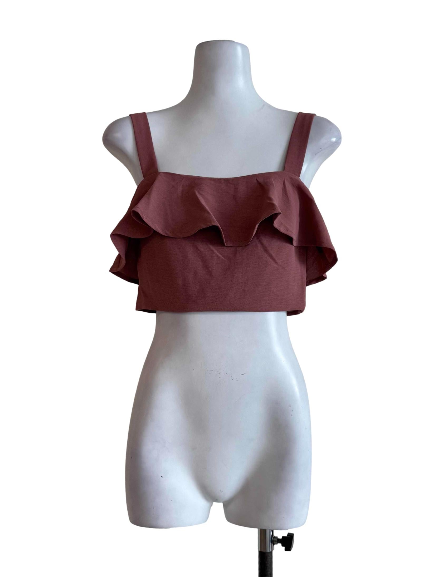 Ash Pink Ruffle Crop Top