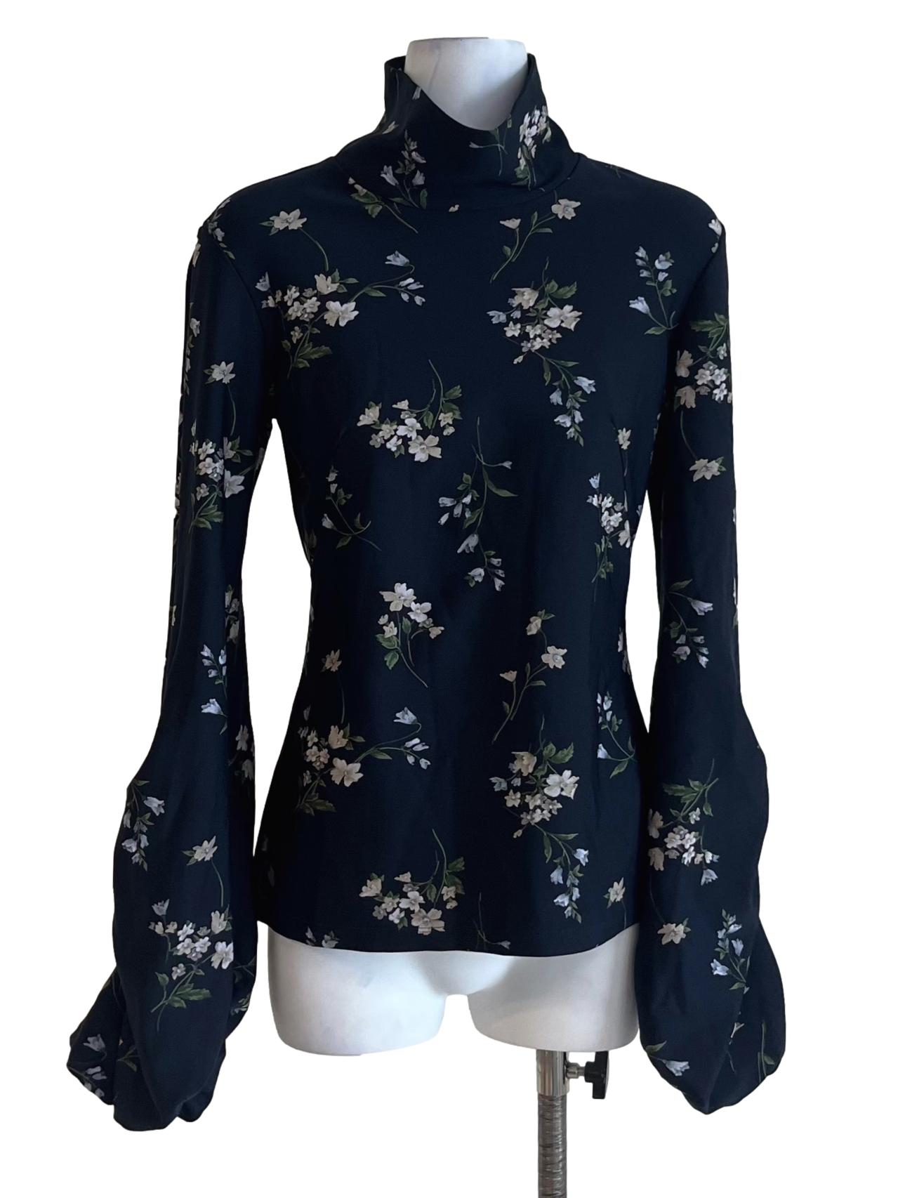 Navy Blue Floral Blouse